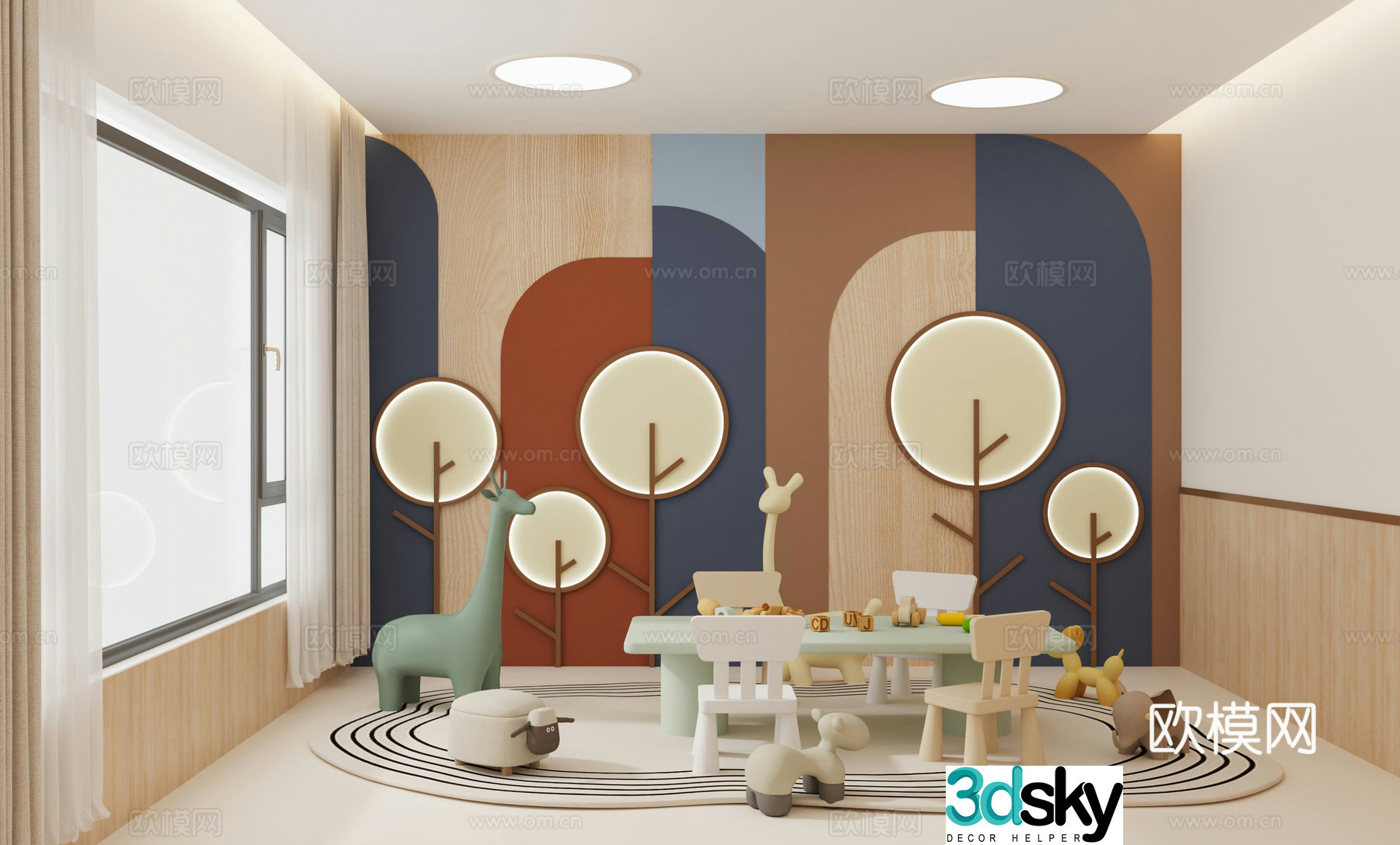 Modern early education classroom kindergarten function room activity classroom 3D model