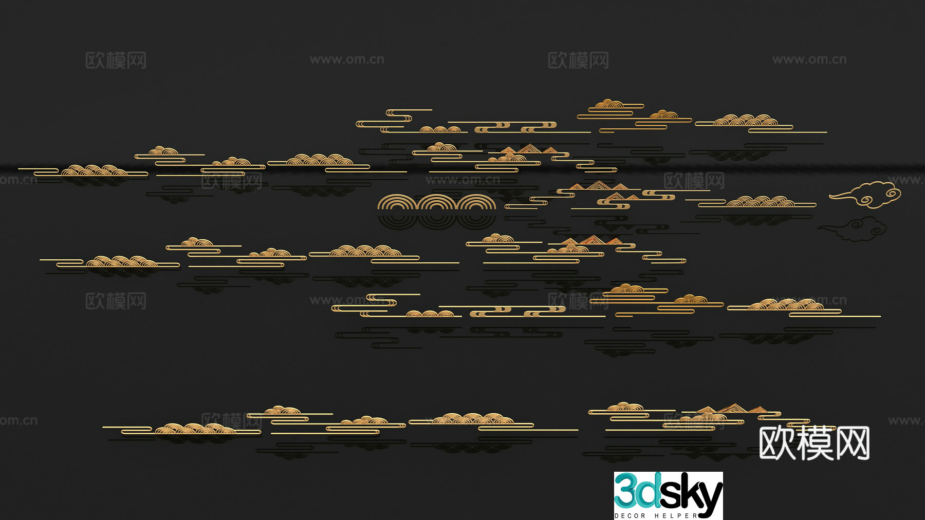 New Chinese style auspicious cloud wall decoration cloud pattern silhouette 3d model
