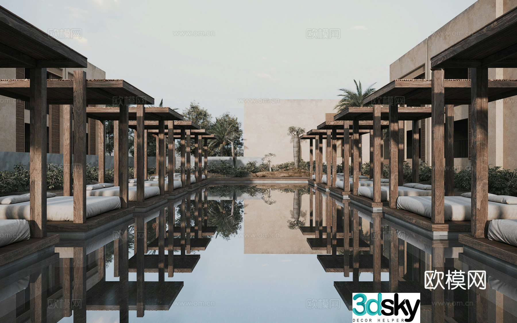 3D model of Wabi Sabu B&B waterscape leisure area