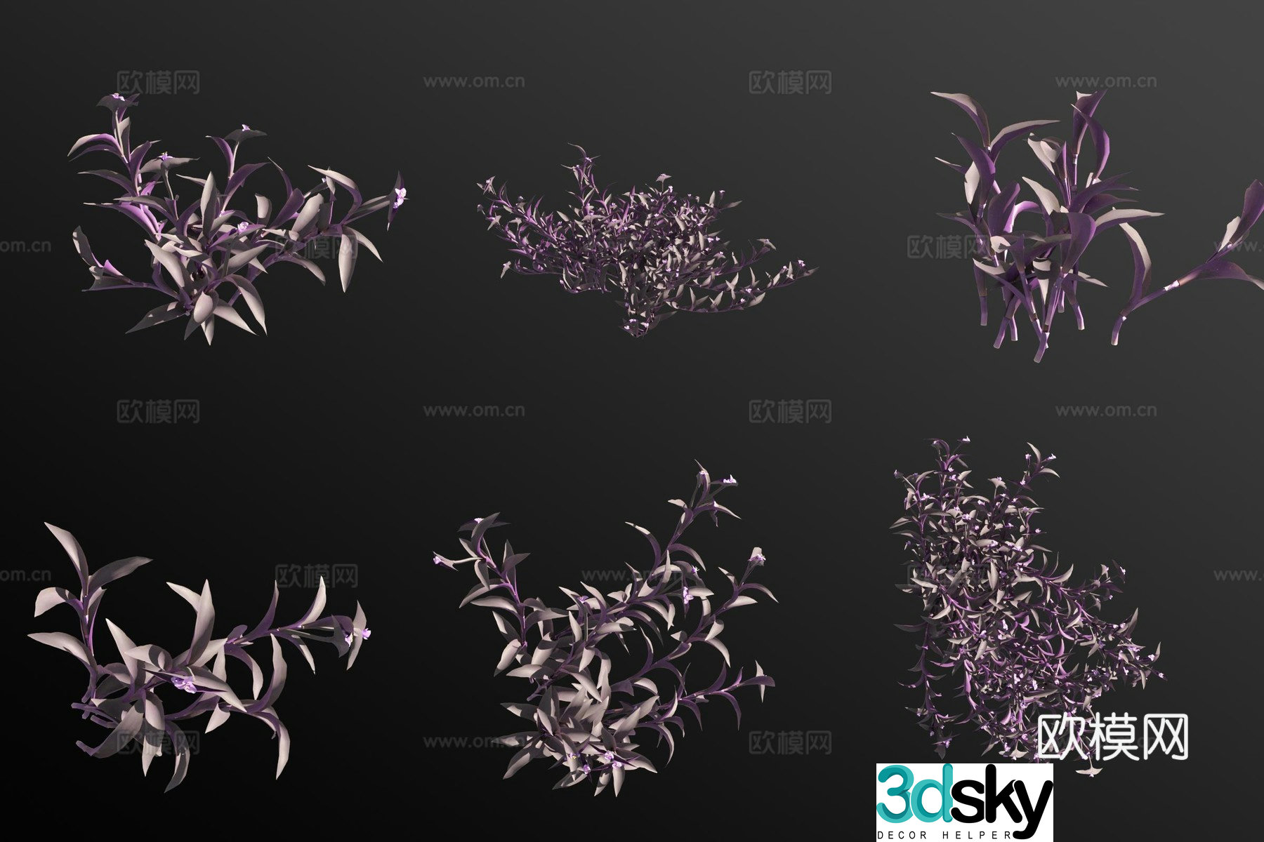 Purple Bamboo Plum Blossom Grass 3D model
