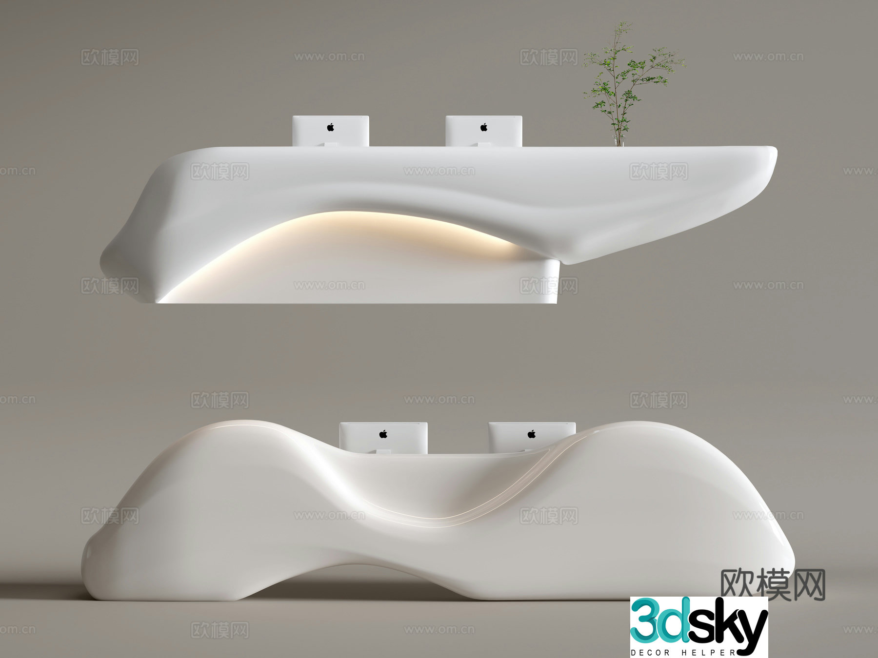 Modern company front desk reception desk service desk 3d model