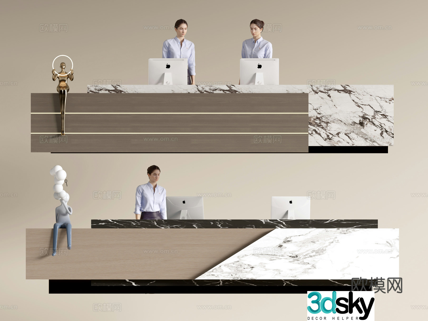 Modern company front desk reception desk service desk 3d model