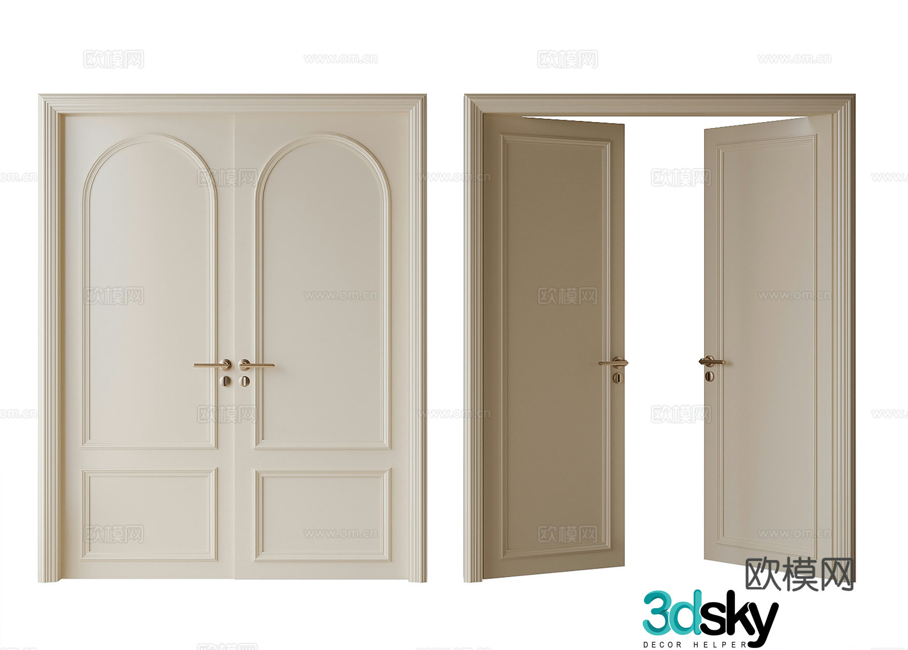 French double door entry door 3d model