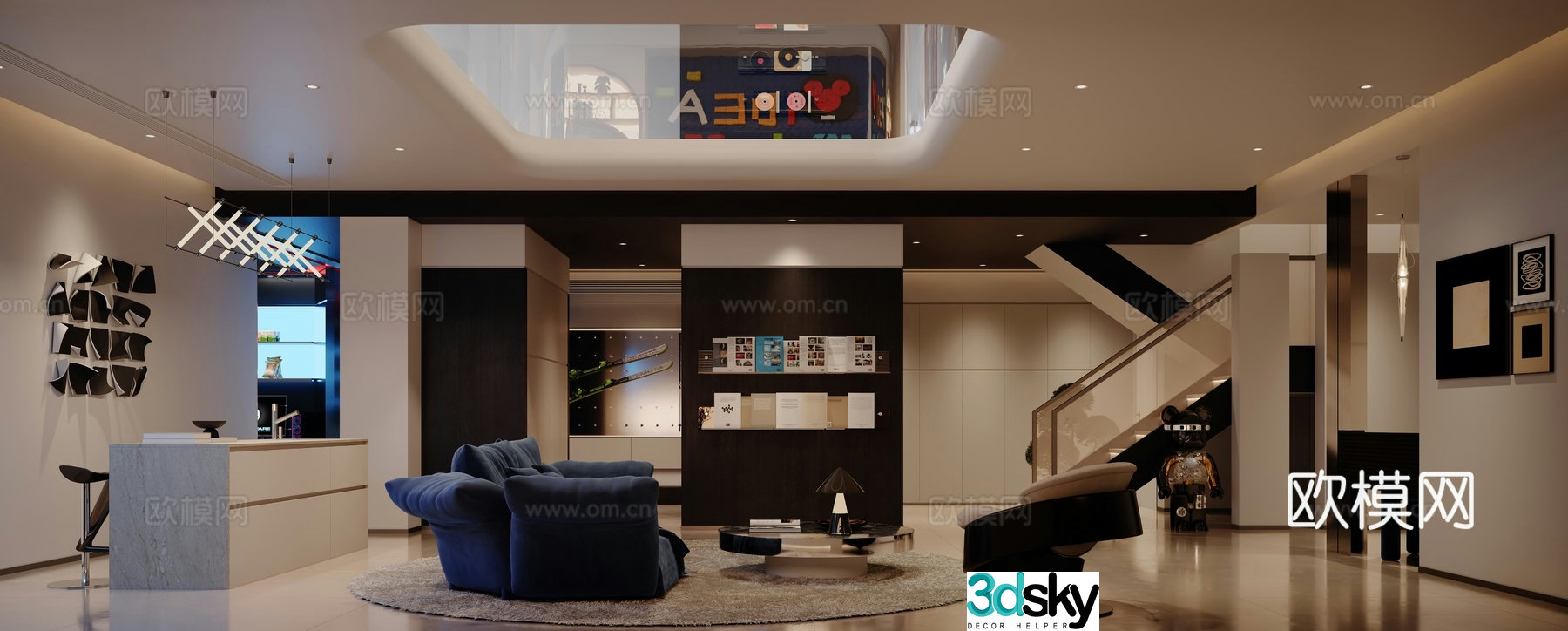 Modern villa living room 3d model