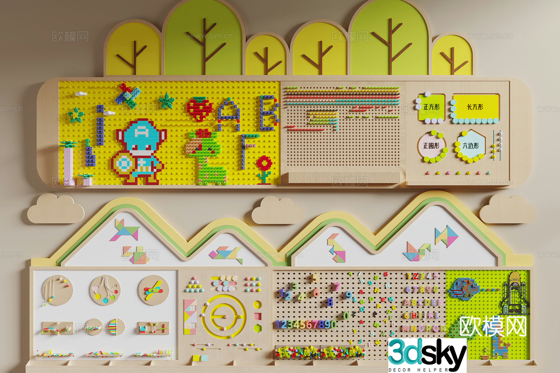 Modern children’s educational wall background wall 3D model