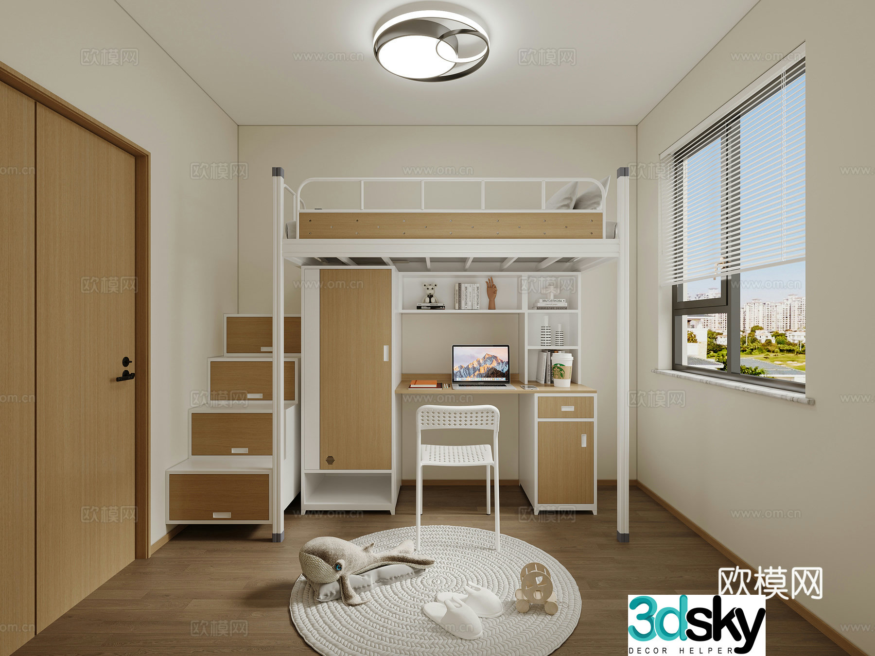 Dormitory upper bed and lower table upper and lower bunks dormitory bed 3D model