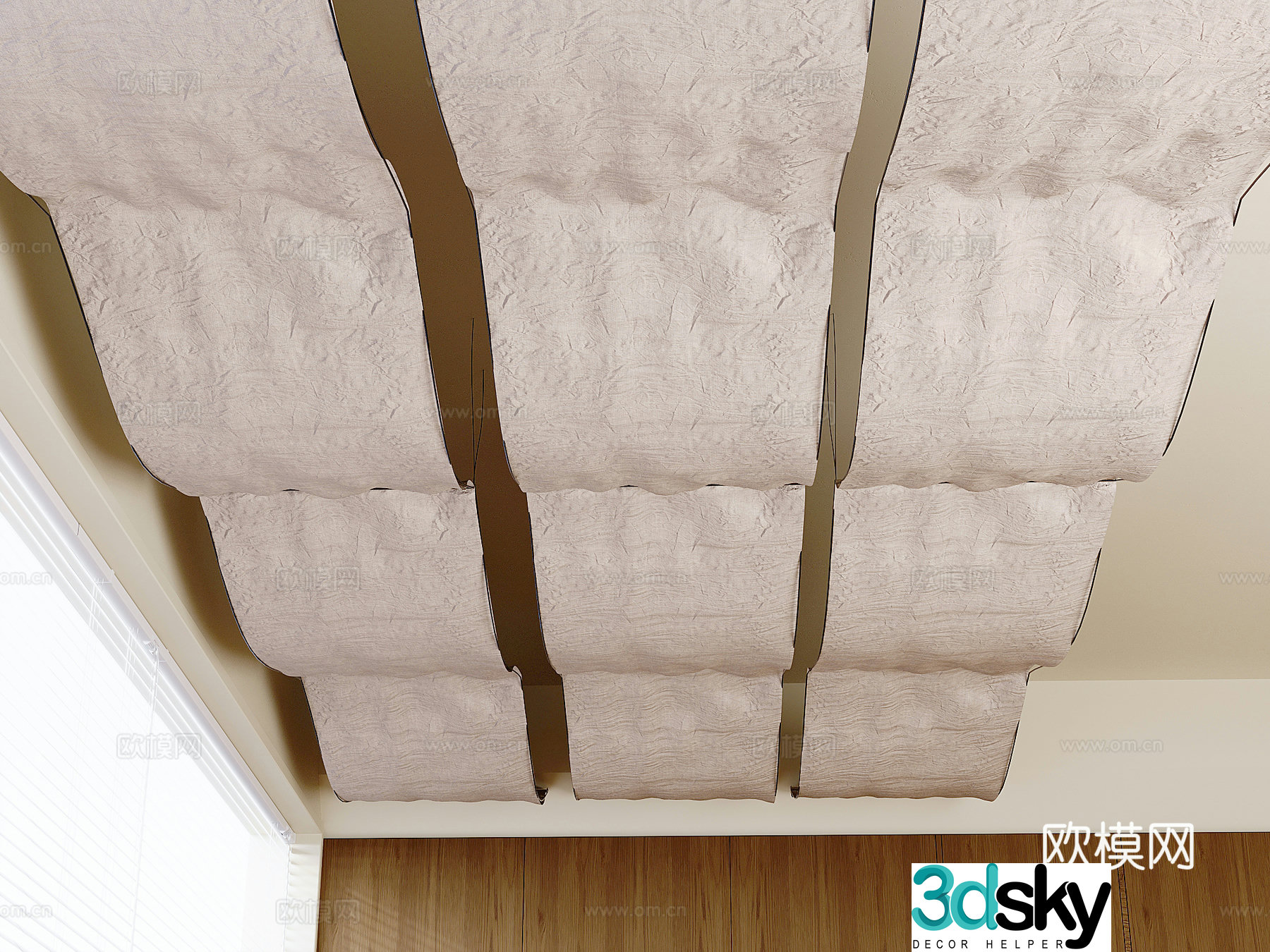 Suspended hanging curtain ceiling decorative curtain 3D model