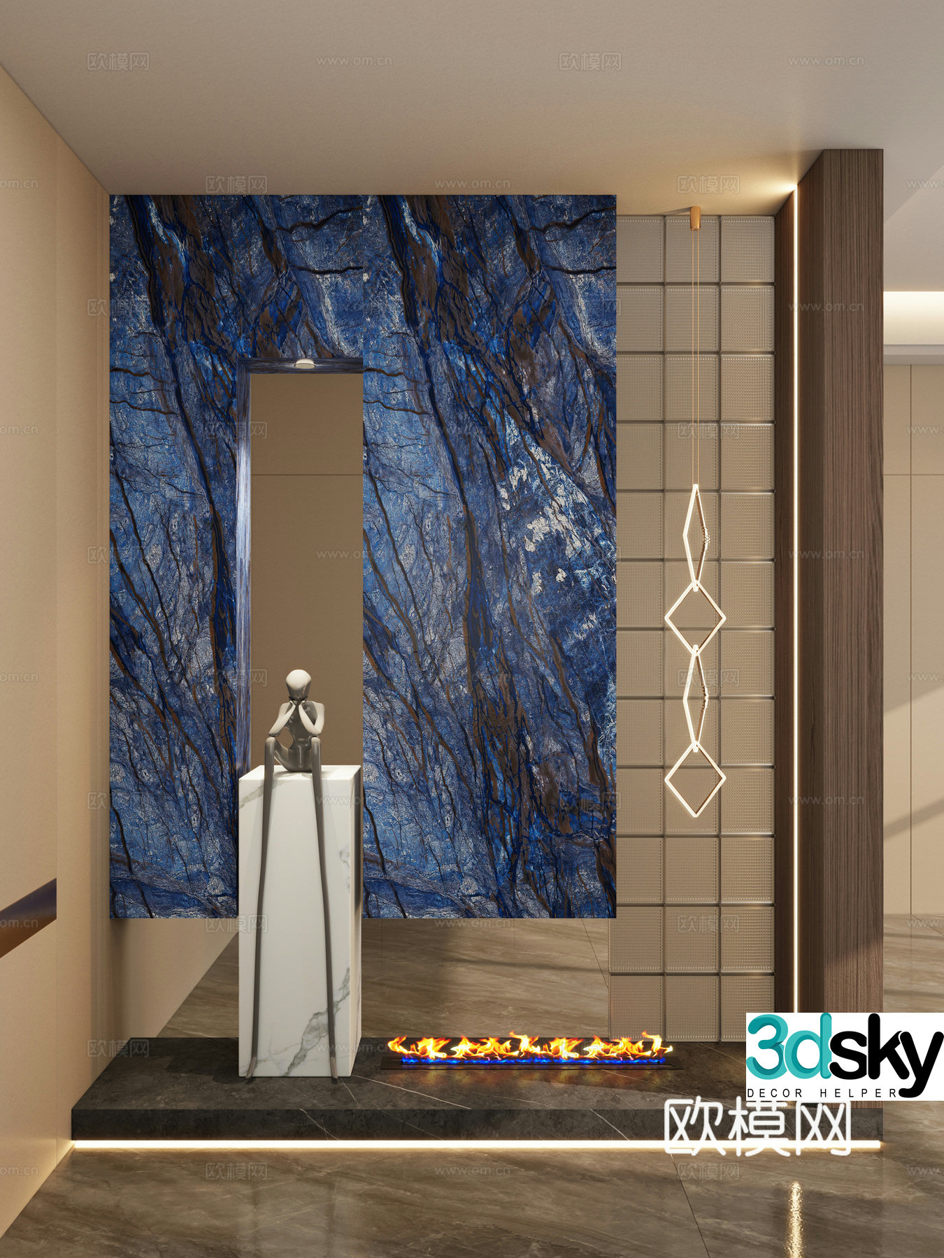 Light luxury flame fireplace entrance partition entrance hall 3D model