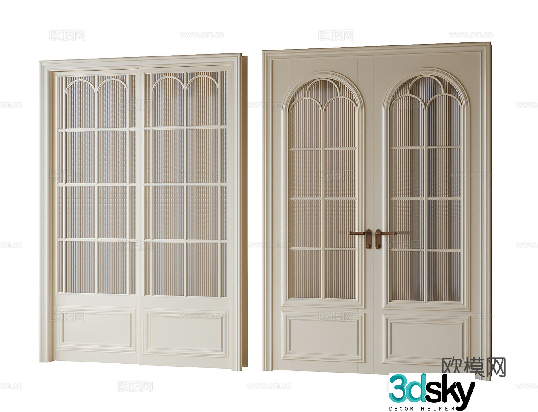 Modern double door kitchen door 3d model