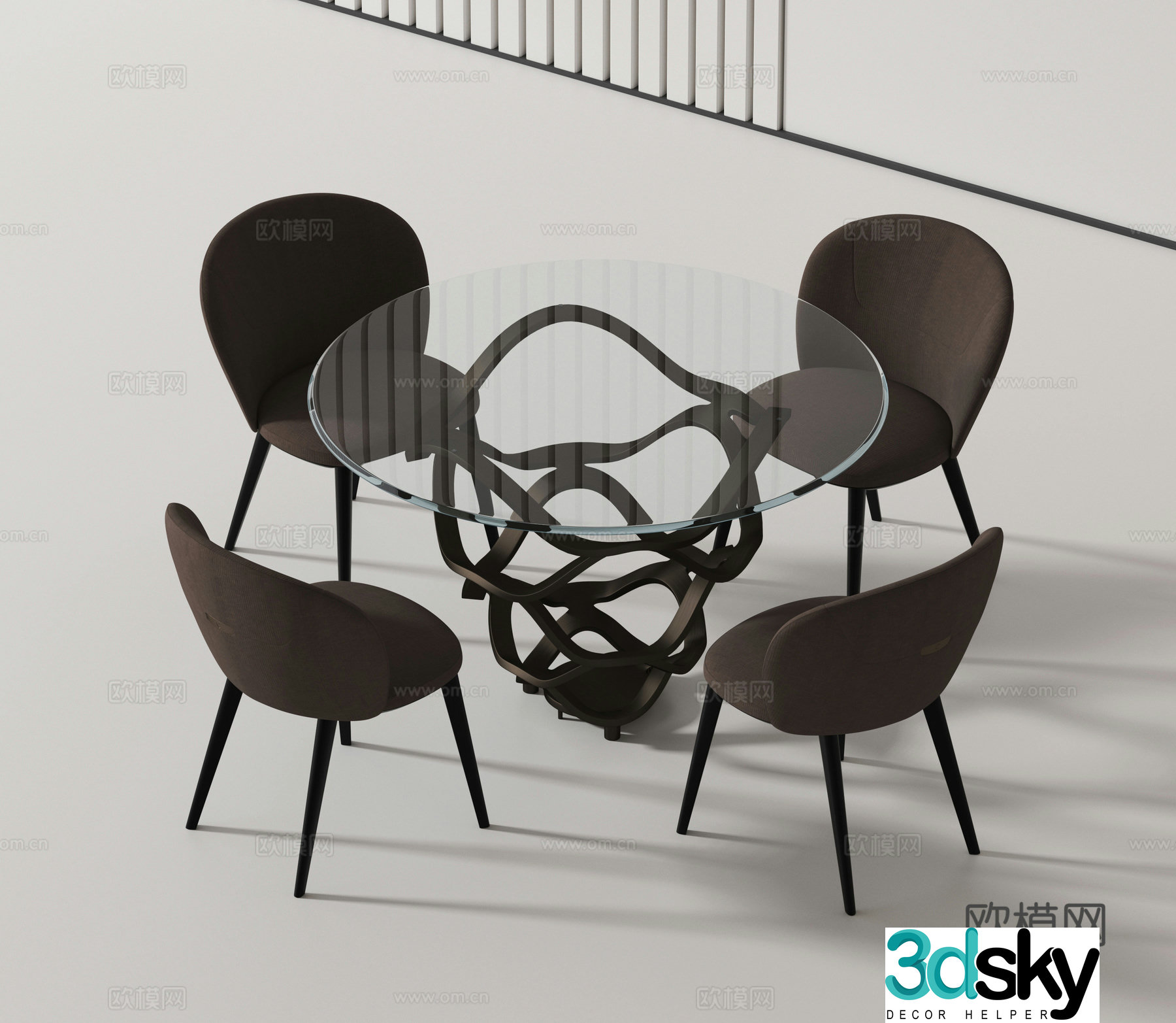 Modern dining table and chairs 3d model