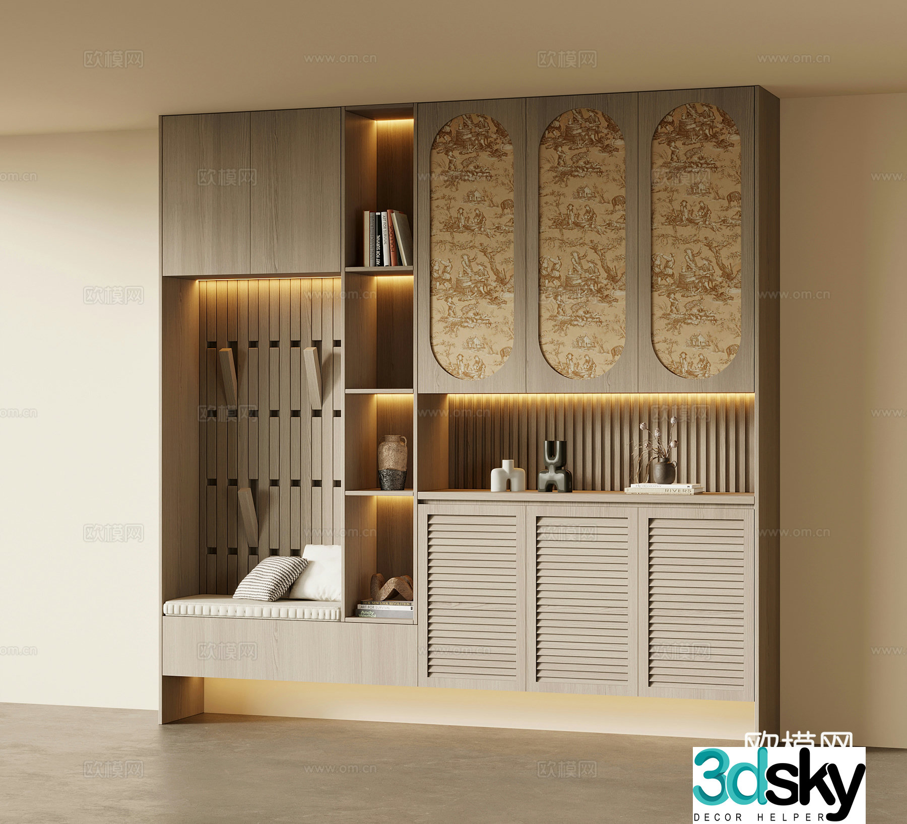 Middle-aged style home entrance shoe cabinet 3D model