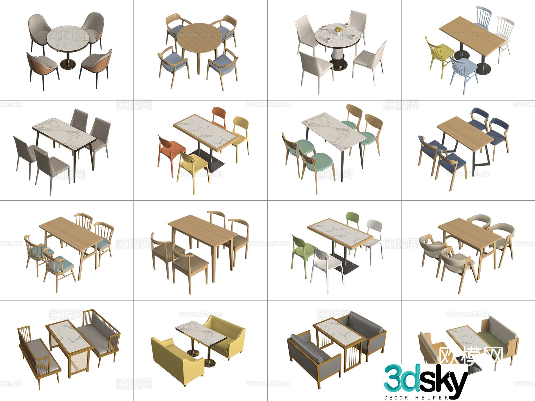 Dining table and chairs four-person table and chairs round table and chairs booth dining table 3D model
