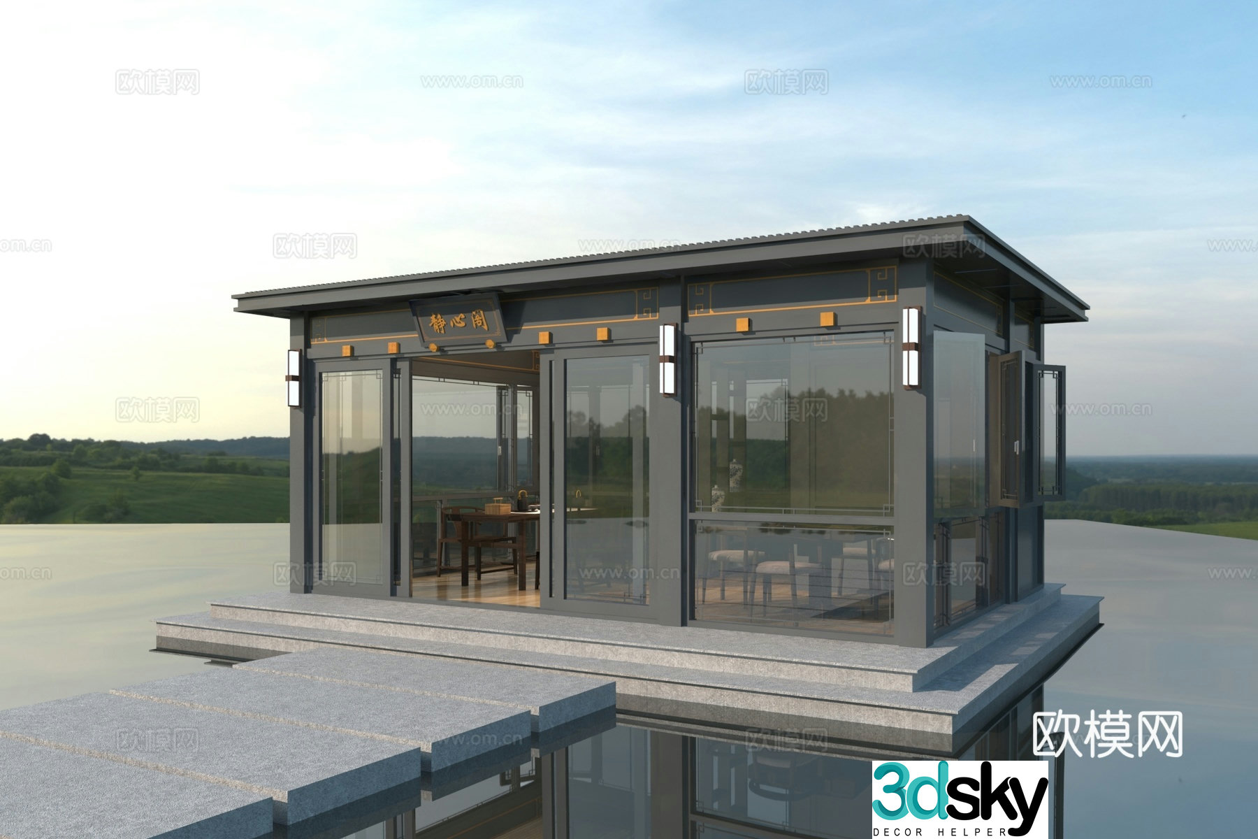 New Chinese style aluminum alloy enclosed pavilion 3D model