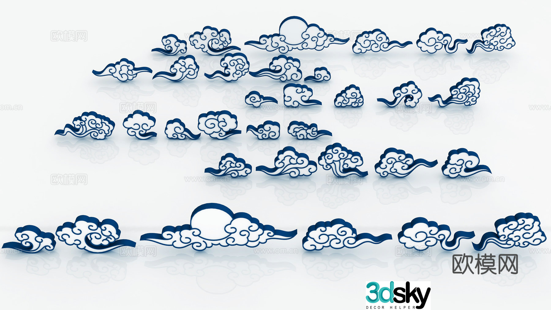 New Chinese style auspicious cloud wall decoration cloud pattern silhouette 3d model