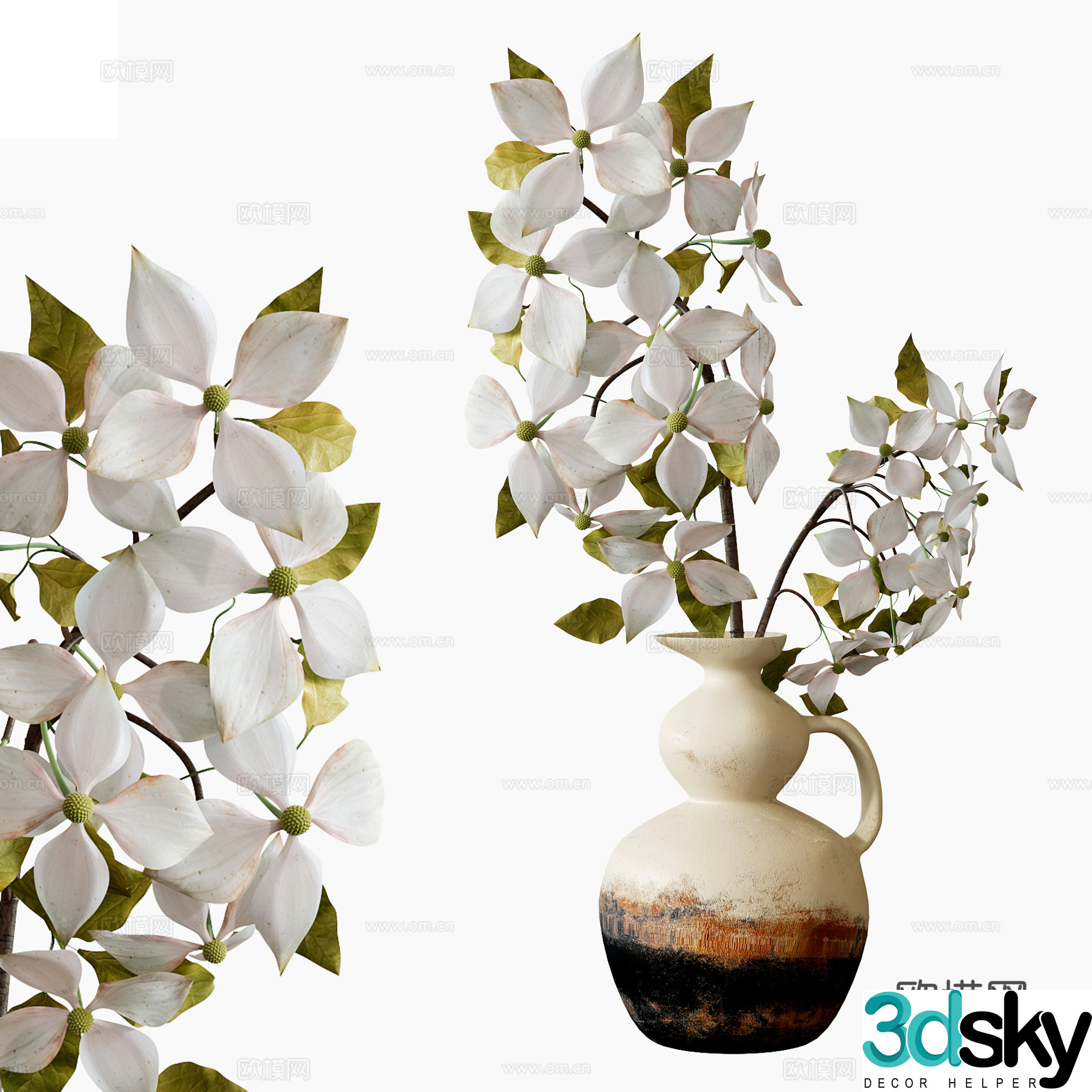 Modern floral ornaments pottery vase flowers flowers 3d model