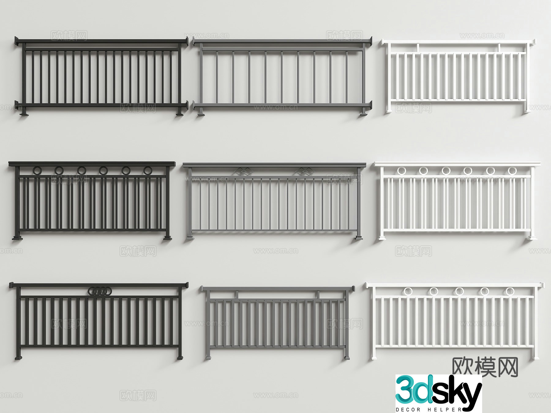 Modern stainless steel railing stainless steel guardrail flag stand guardrail 3d model