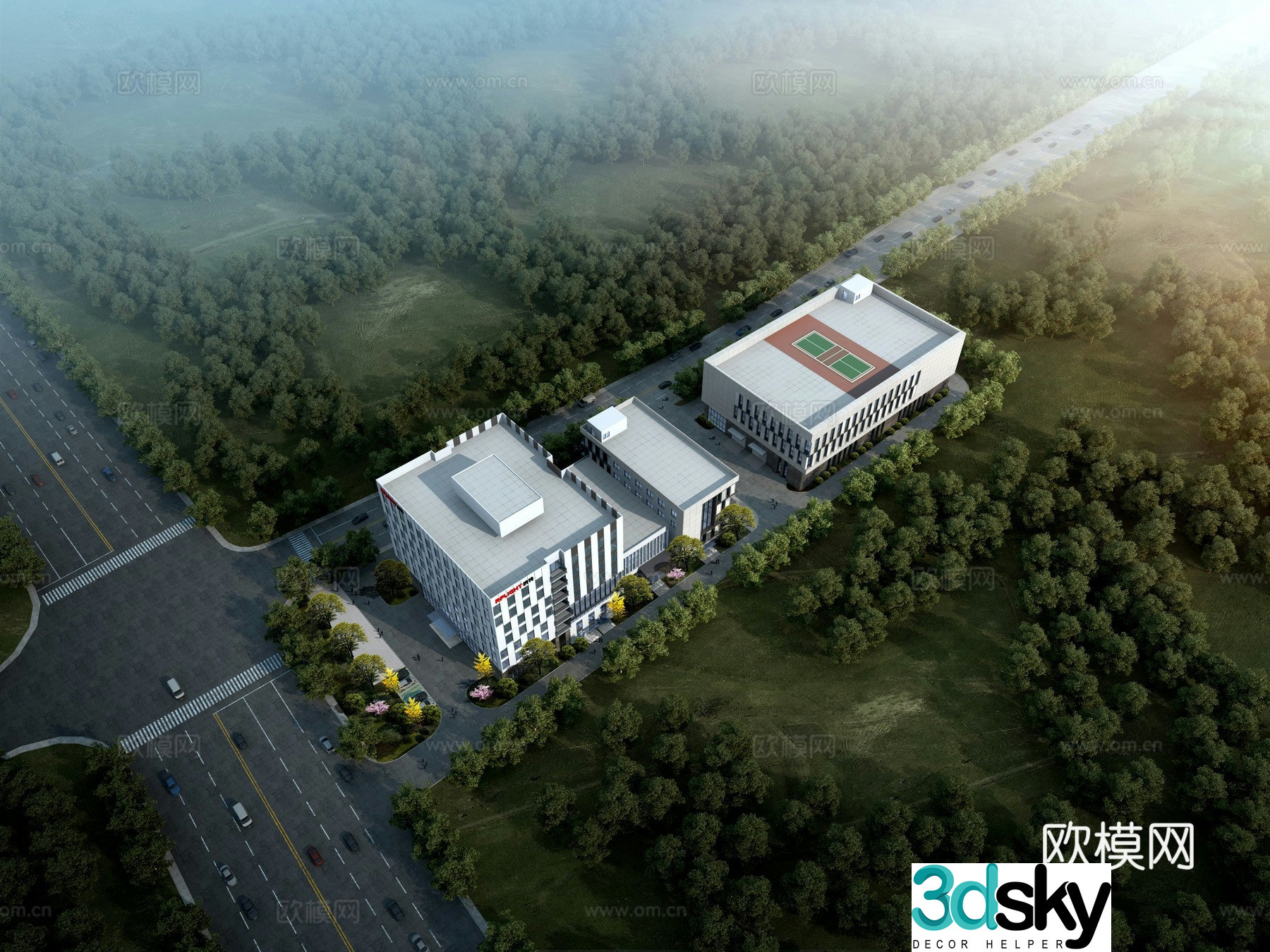 Office building aerial view 3d model