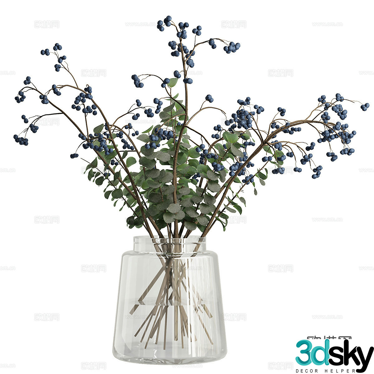 Modern vase flower art blueberry 3d model