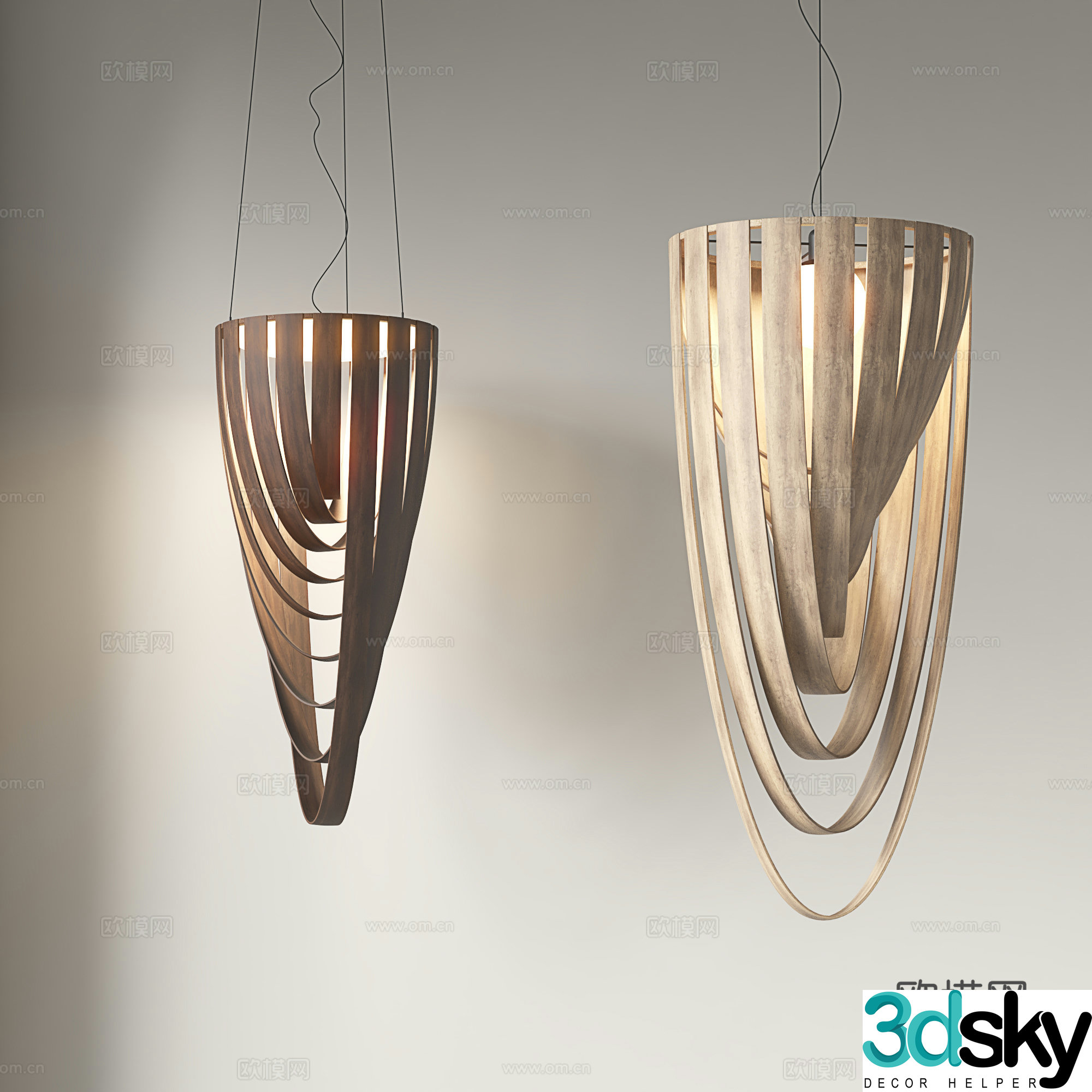Wabi-sabi style chandelier log chandelier lobby chandelier 3D model