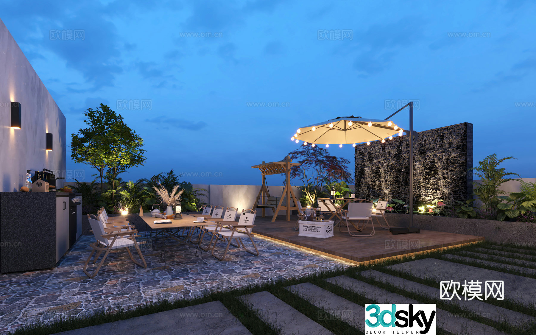 Modern roof garden 3d model