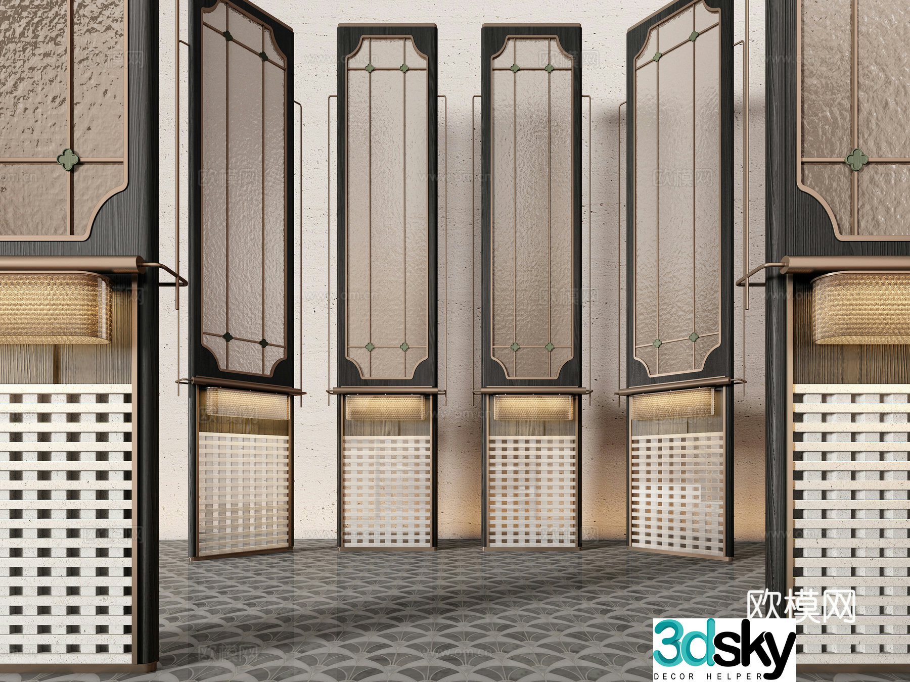 New Chinese style hotel partition 3D model