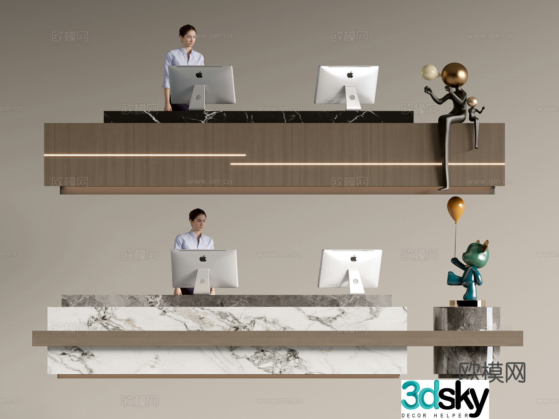Modern front desk reception desk 3d model