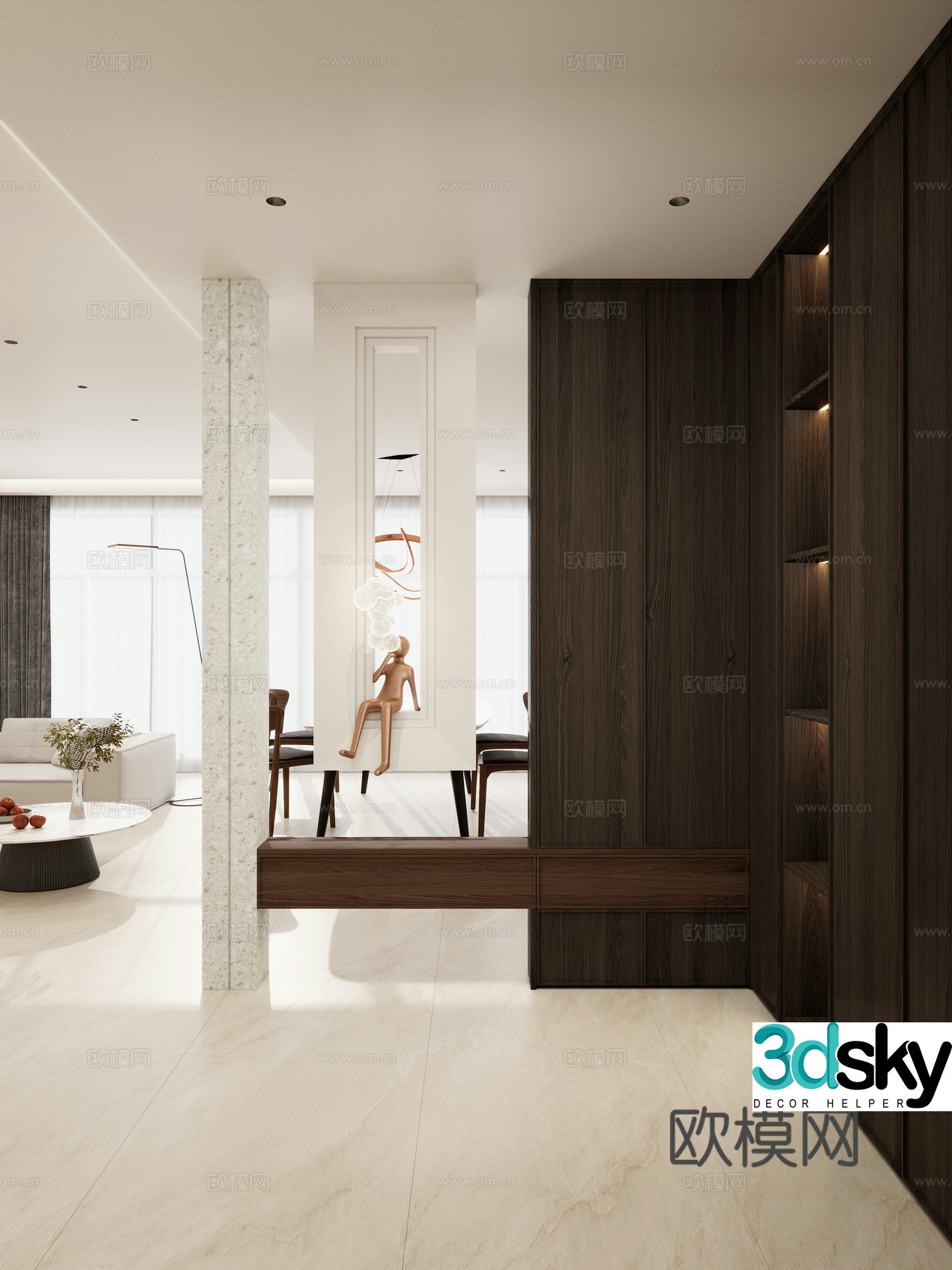 Italian style entrance decorative entrance hall aisle 3D model