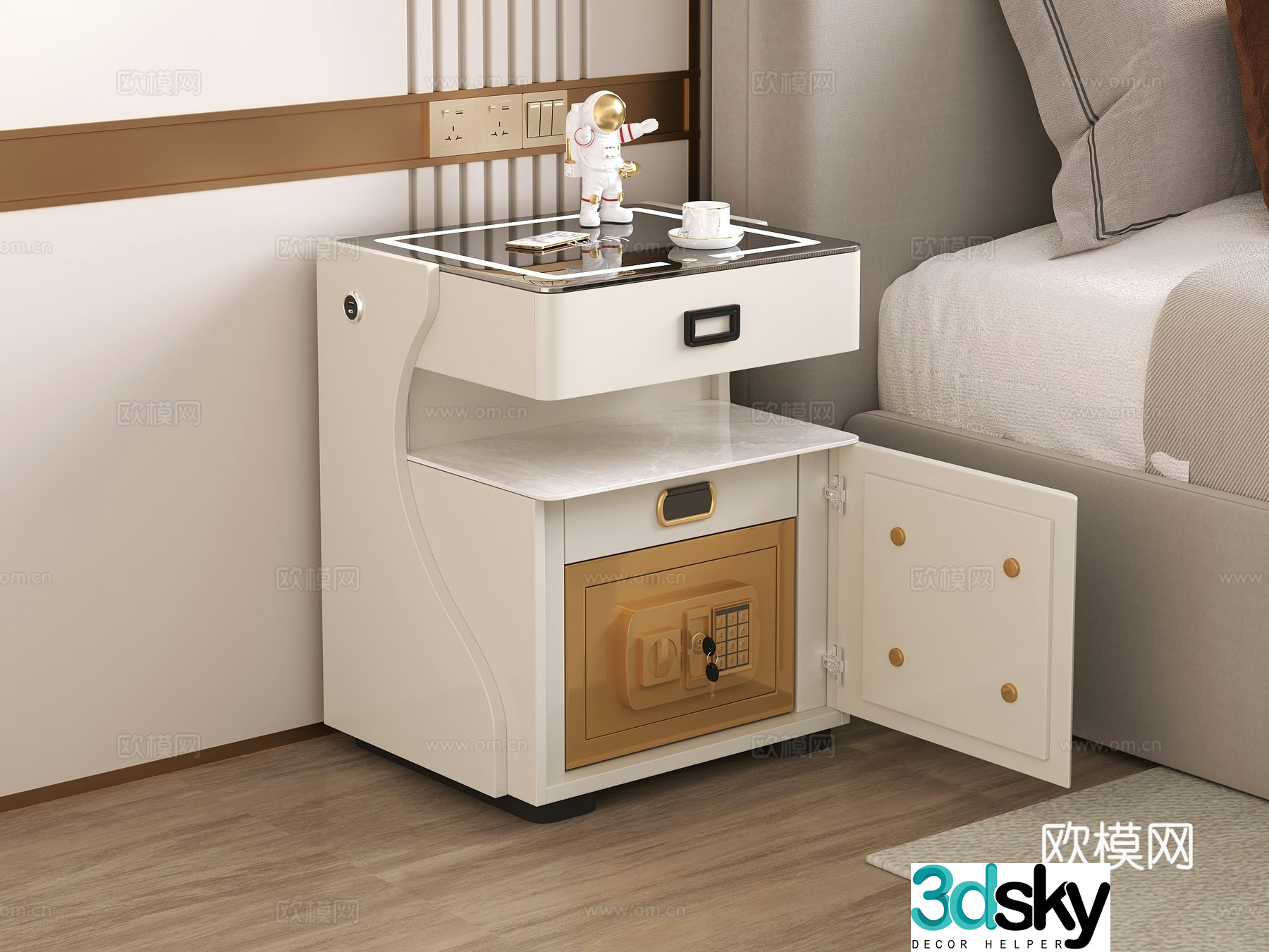 Modern bedside table safe 3d model