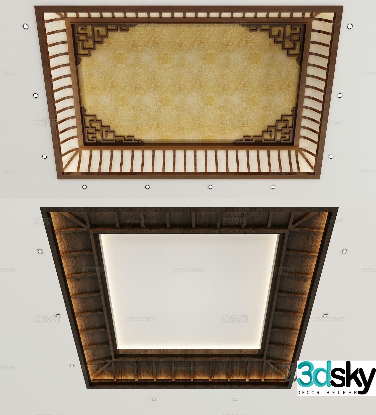 New Chinese style ceiling wooden vault suspended ceiling 3d model