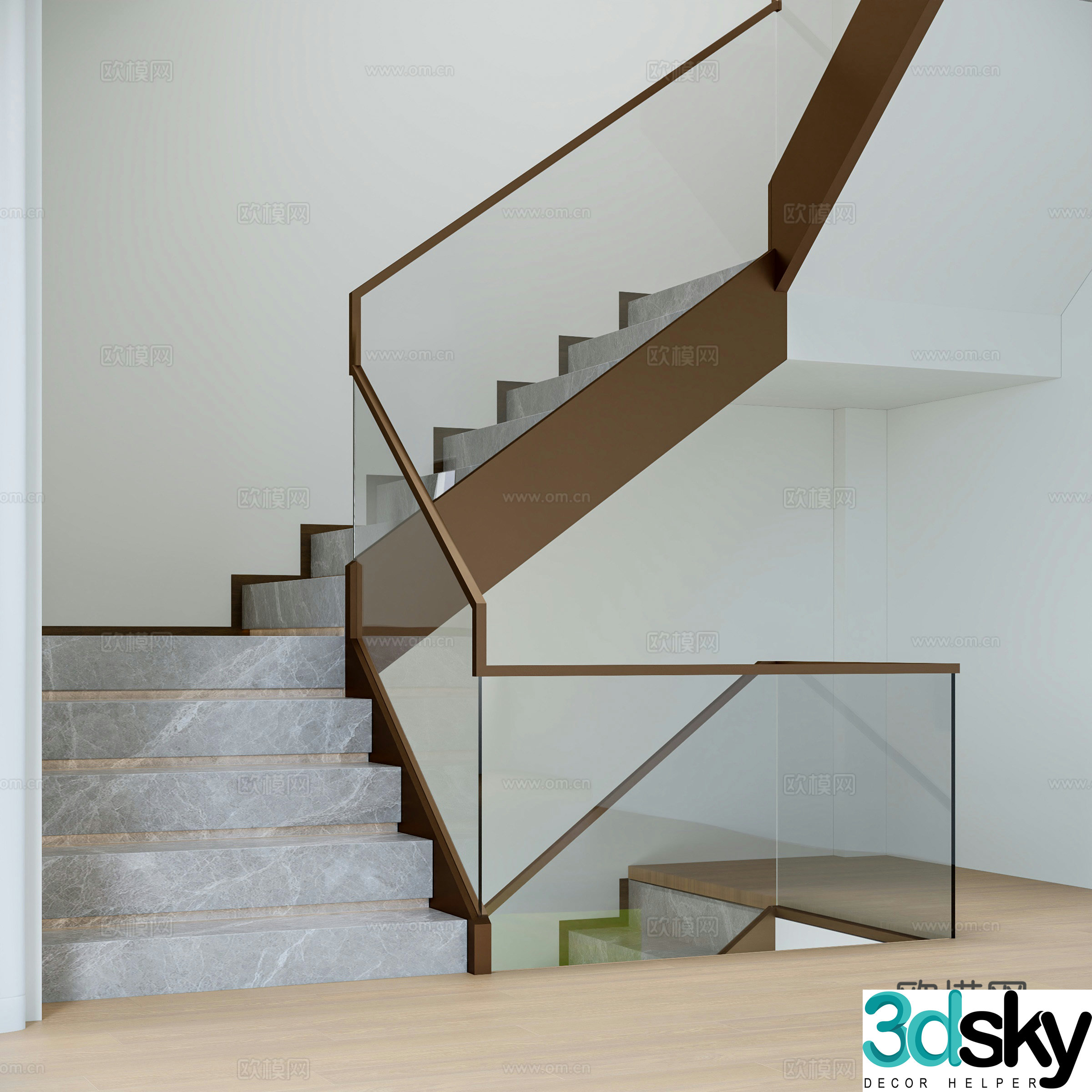 Modern corner staircase 3d model