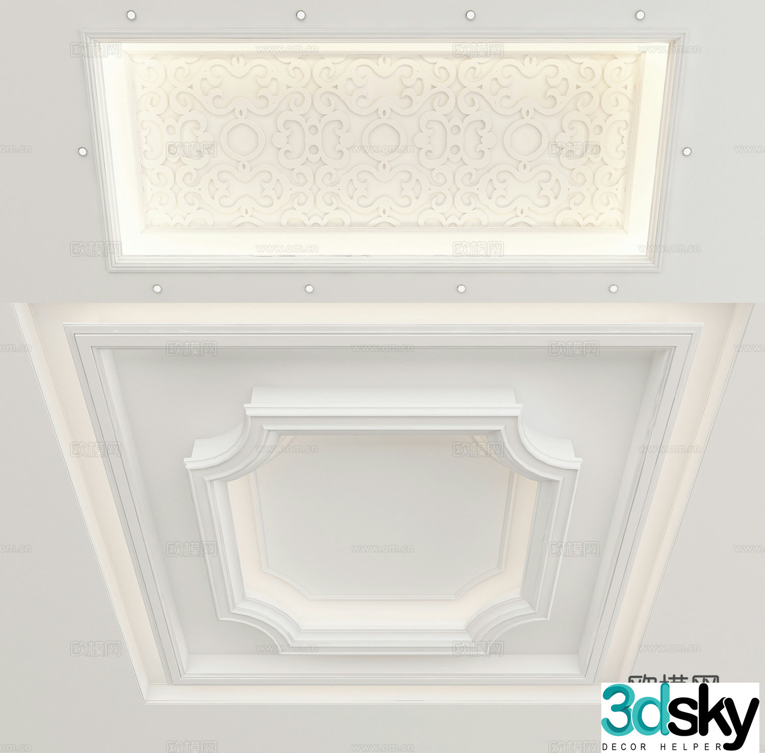 European style ceiling white carved ceiling 3d model