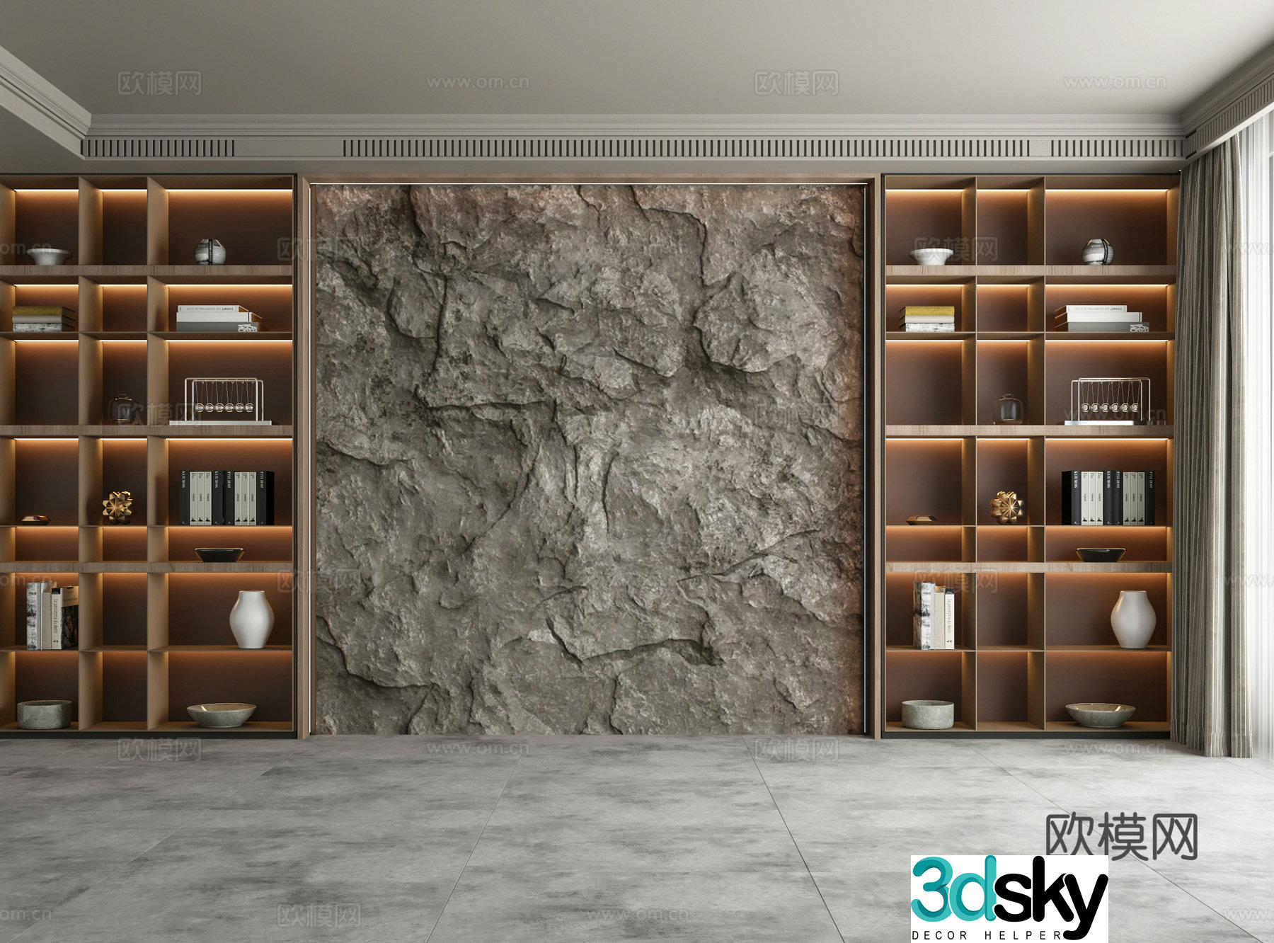 Modern background wall rock wall bookshelf wall 3d model