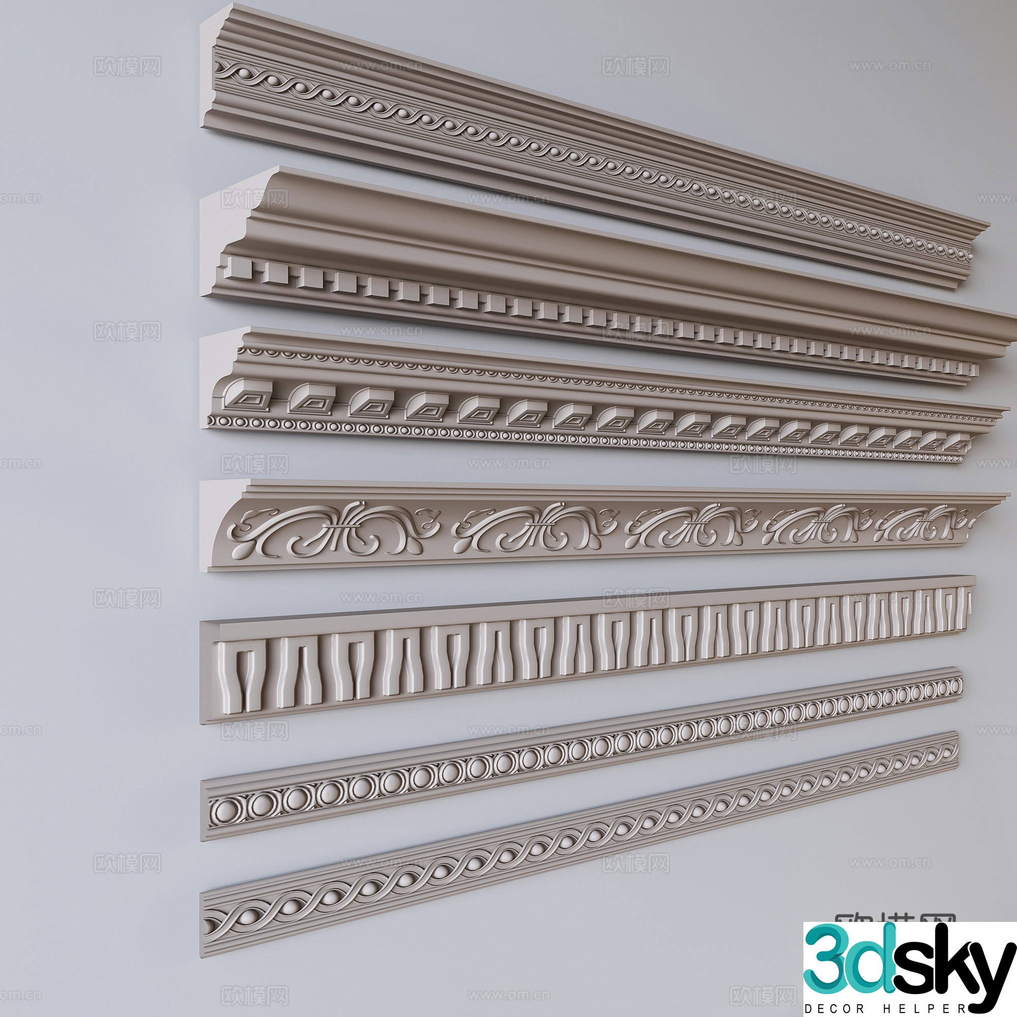 French lines plaster lines decorative waistline 3D model