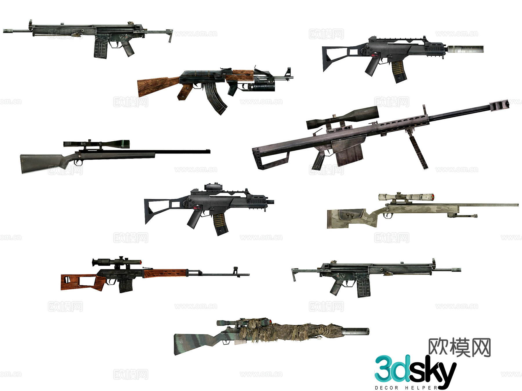 weapon weapon pistol submachine gun sniper rifle 3d model