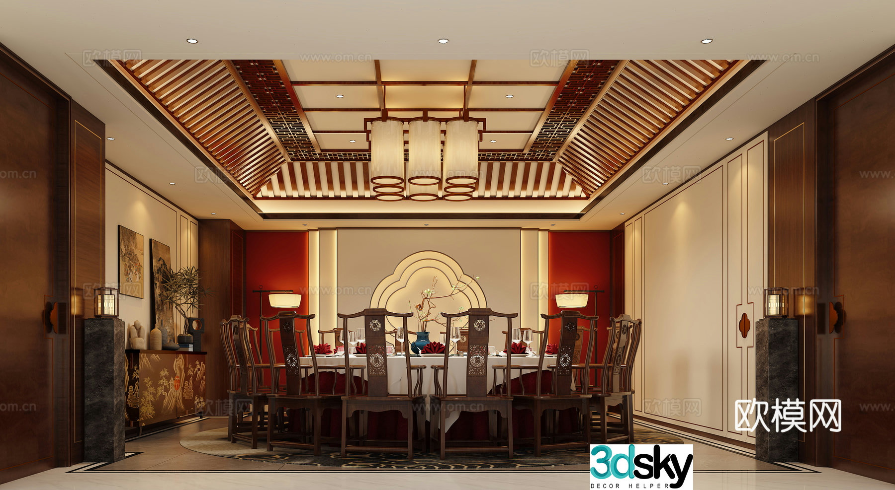 Chinese restaurant private room 3D model of restaurant private room