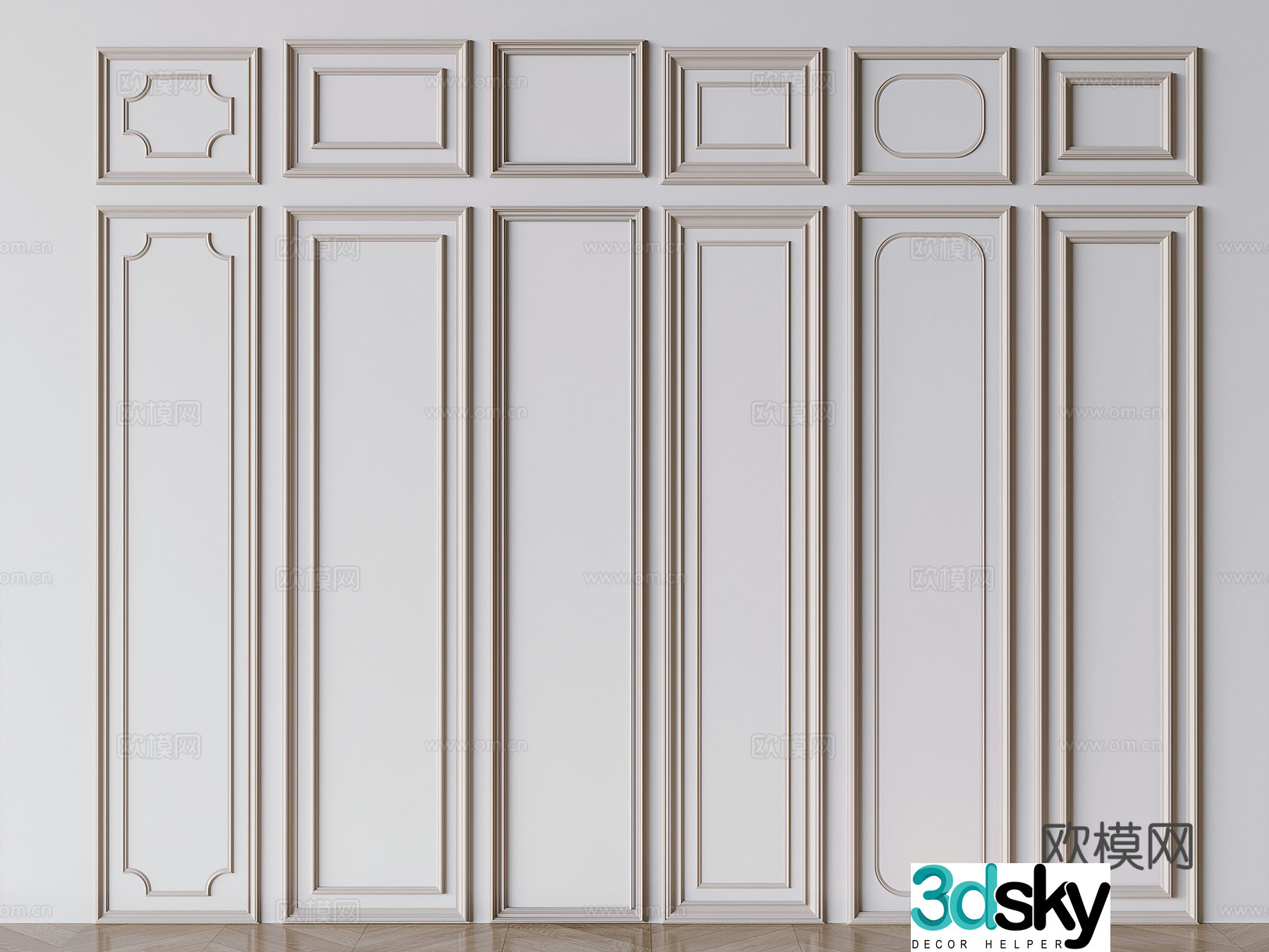 Modern wainscoting line wall decorative panel 3d model
