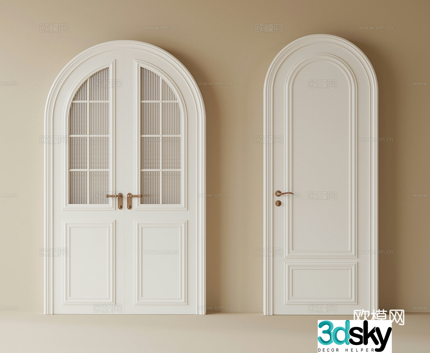 Cream style arched door double door 3d model