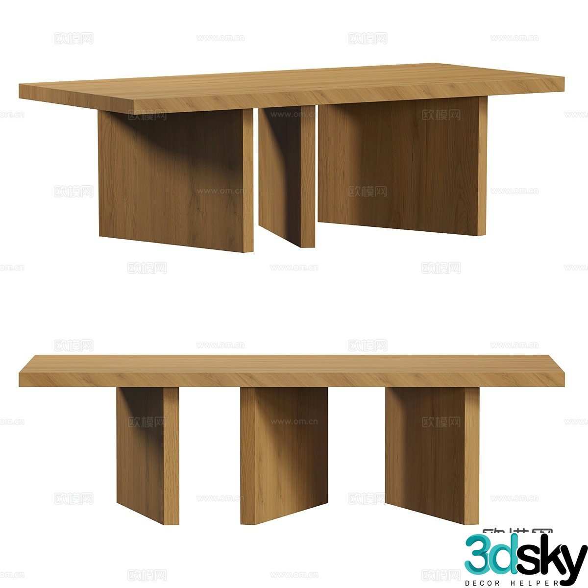 Minimalist dining table solid wood dining table 3d model