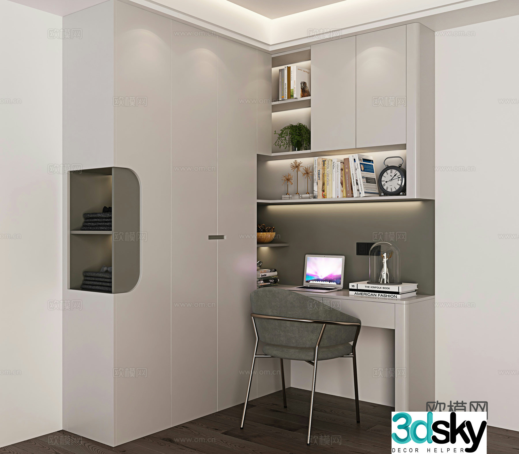 Modern wardrobe desk integrated cabinet 3d model