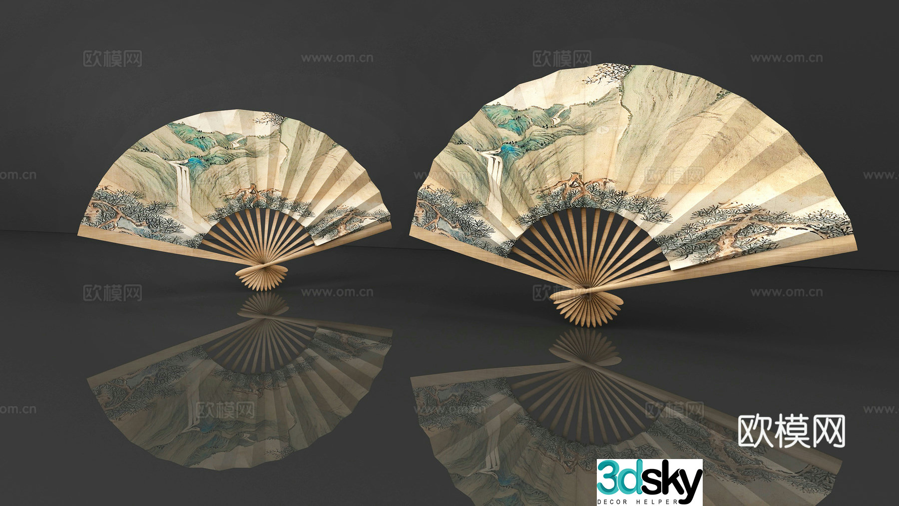 New Chinese style palace fan folding fan silk cloth small round fan 3D model