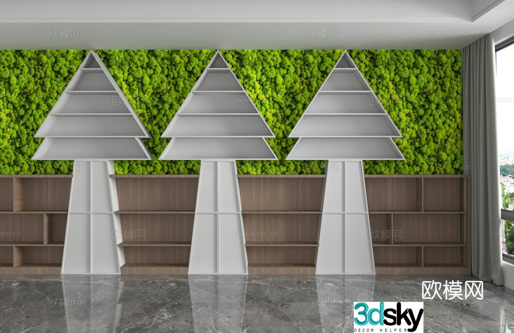 Modern locker plant wall tree shape bookcase 3d model