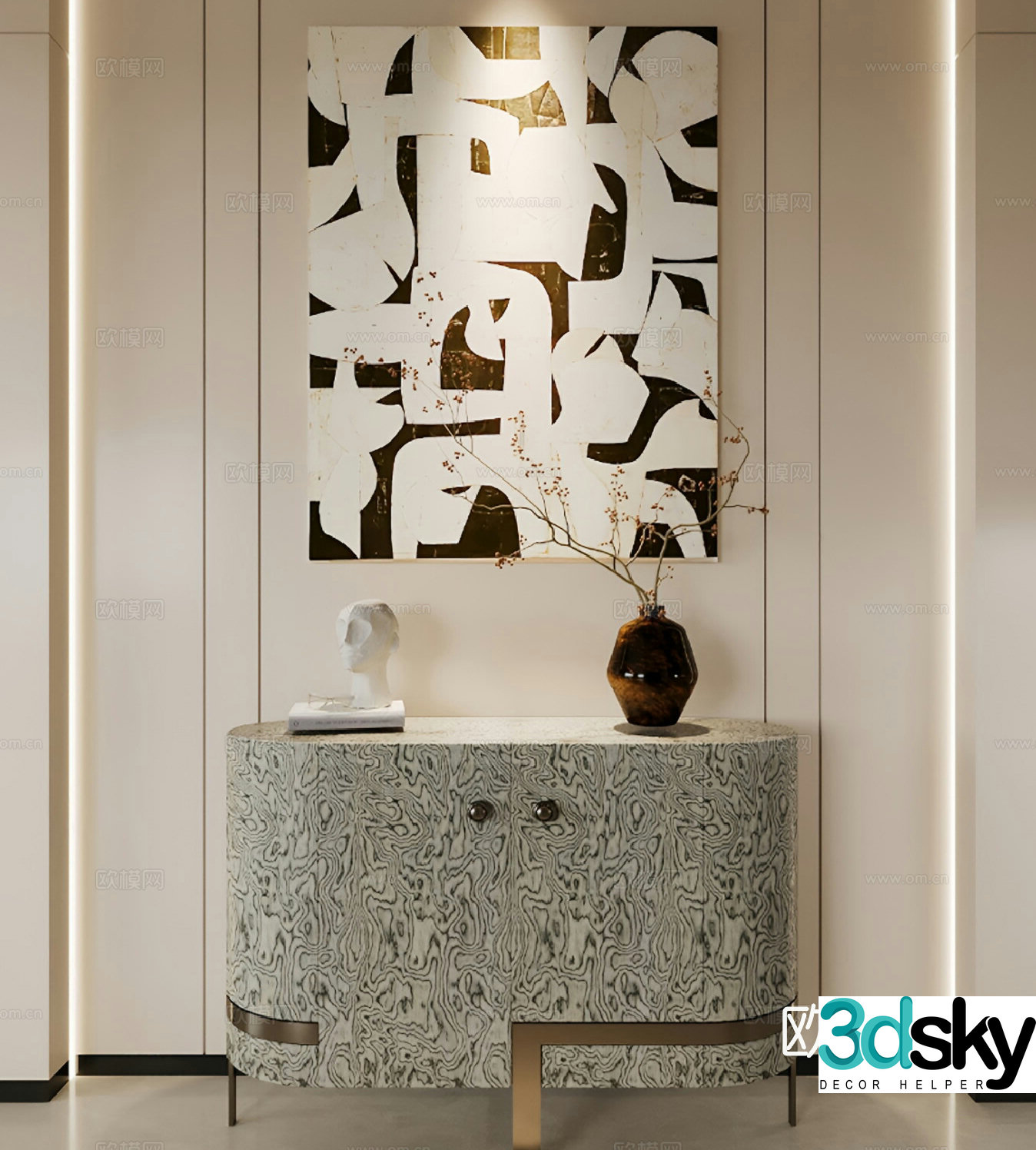 Italian style entrance cabinet side cabinet 3D model