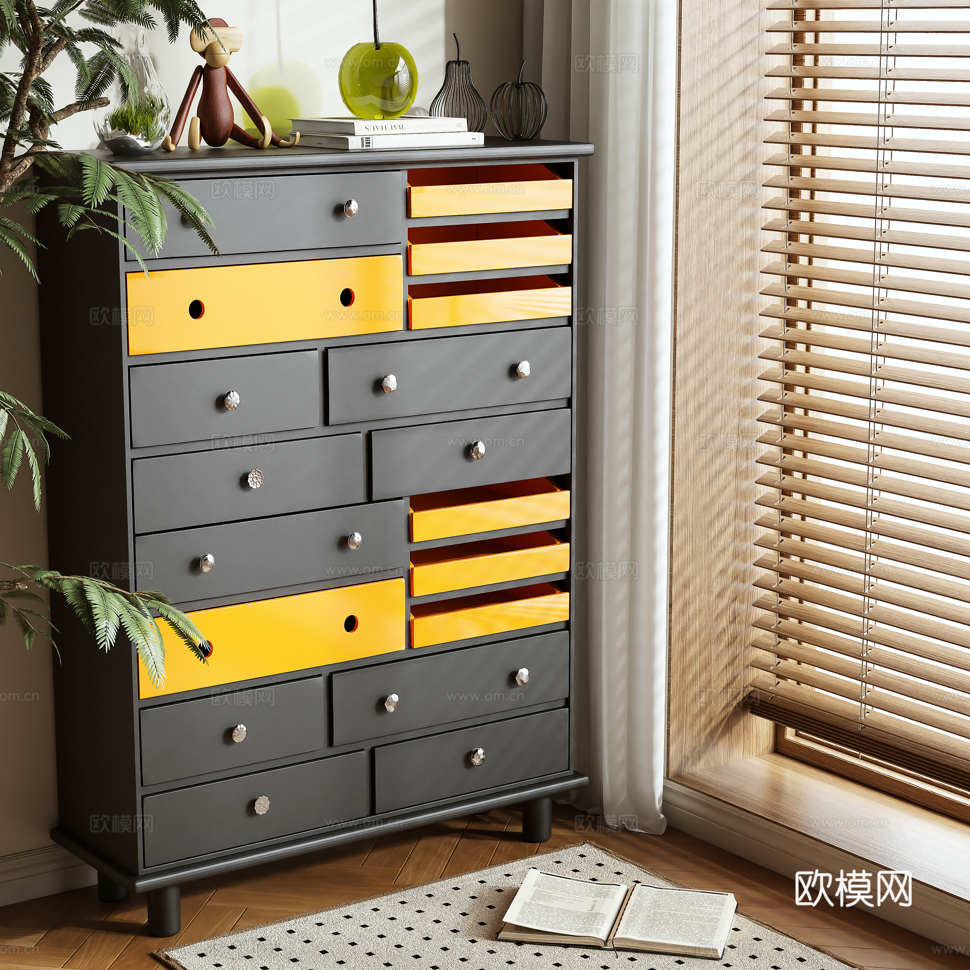 Middle style cabinet chest of drawers hall cabinet 3d model