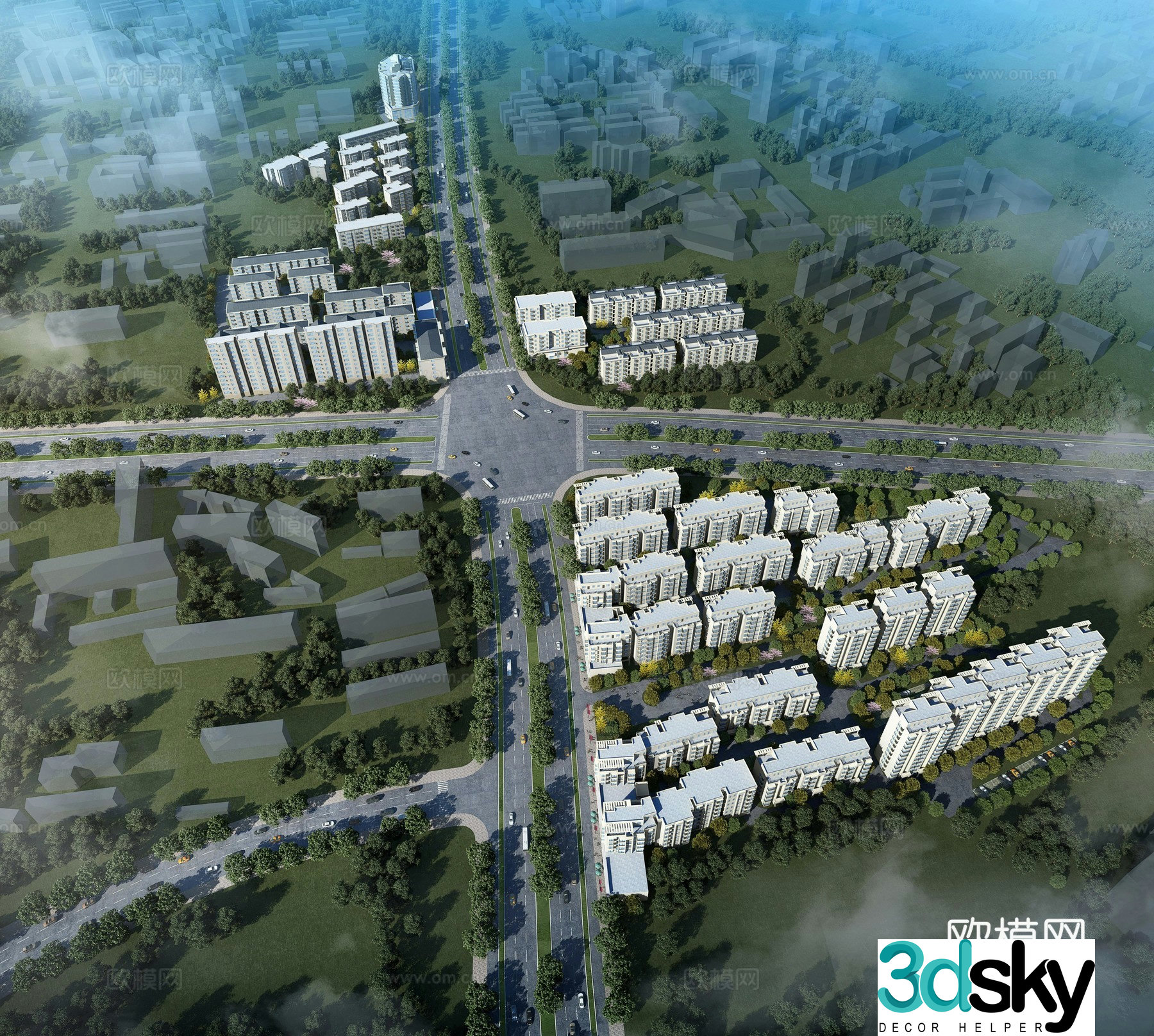 Aerial view 3D model of residential complex