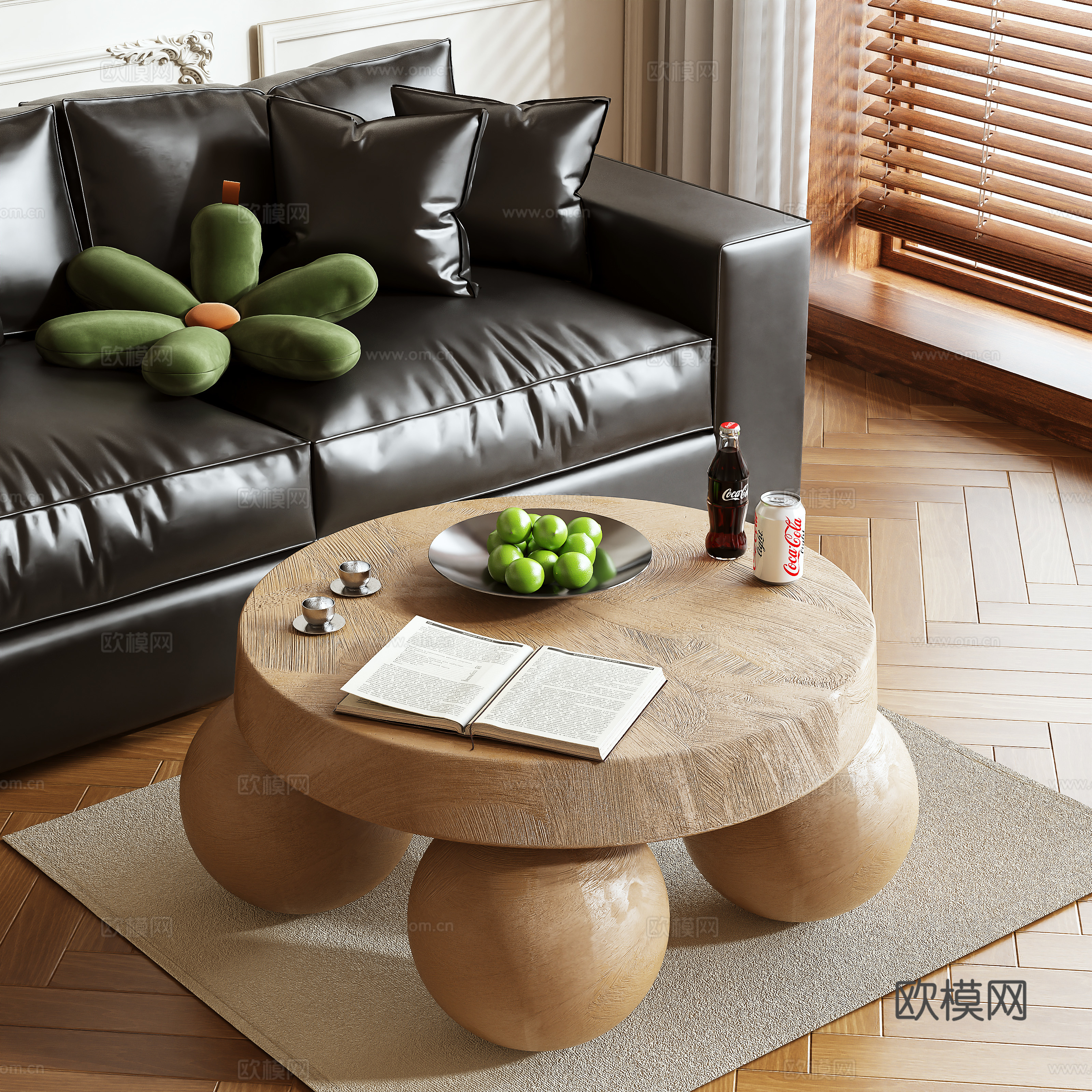 Wabi-sabi style solid wood coffee table 3D model