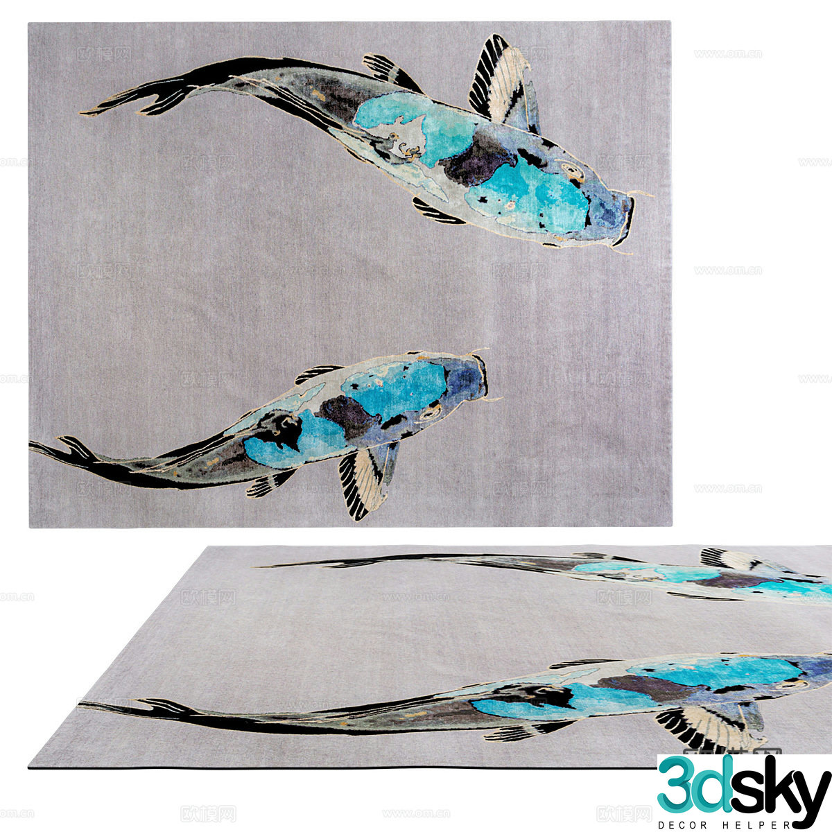 New Chinese carpet Koi carpet 3d model