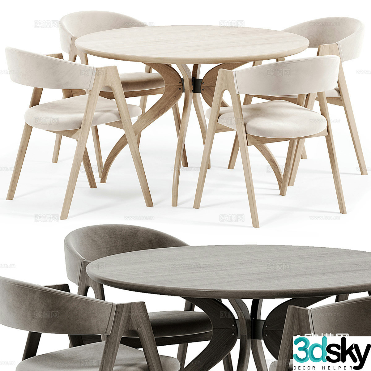 Modern dining table and chairs round dining table 3d model