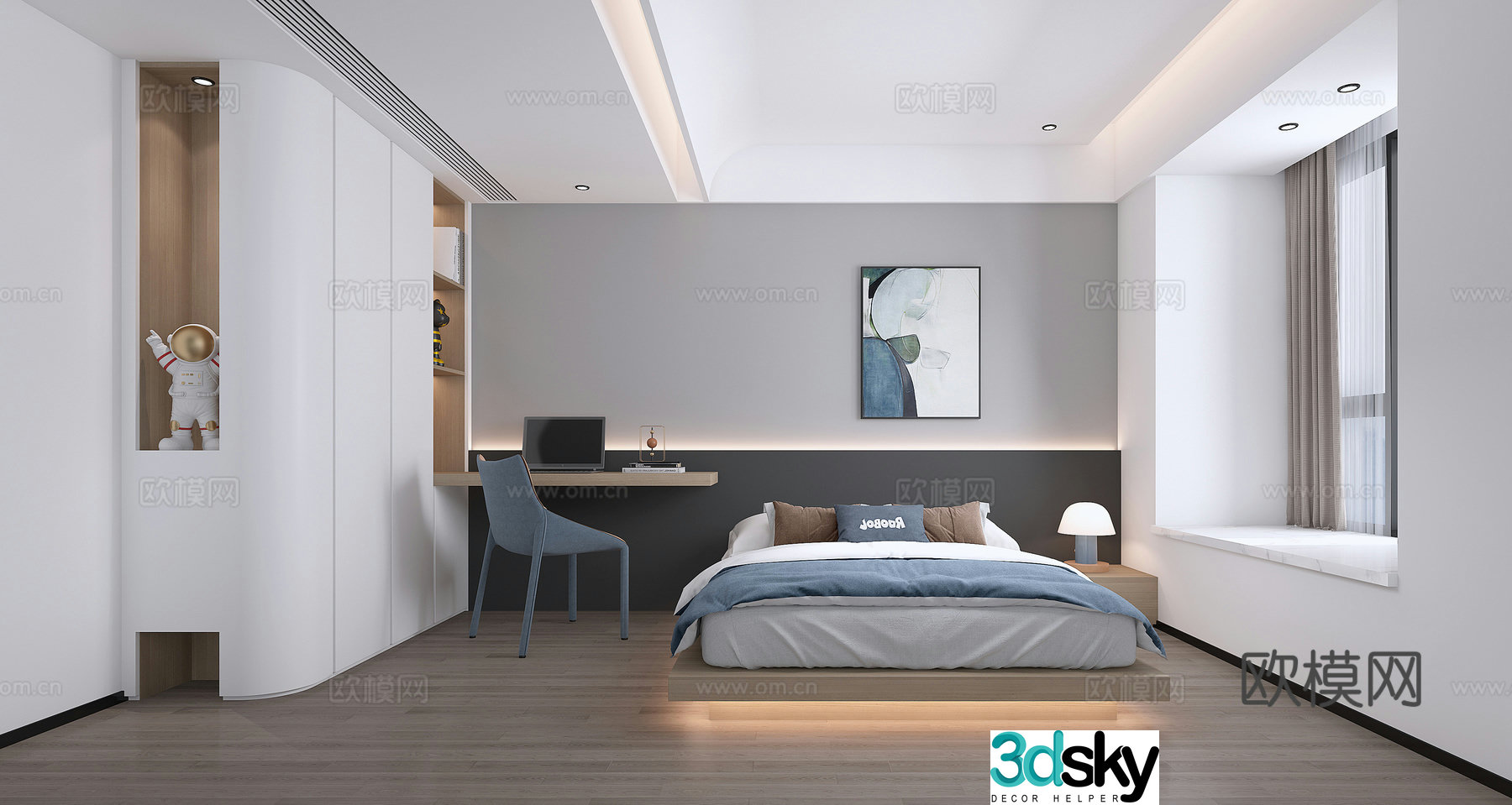 Modern bedroom boy room 3d model
