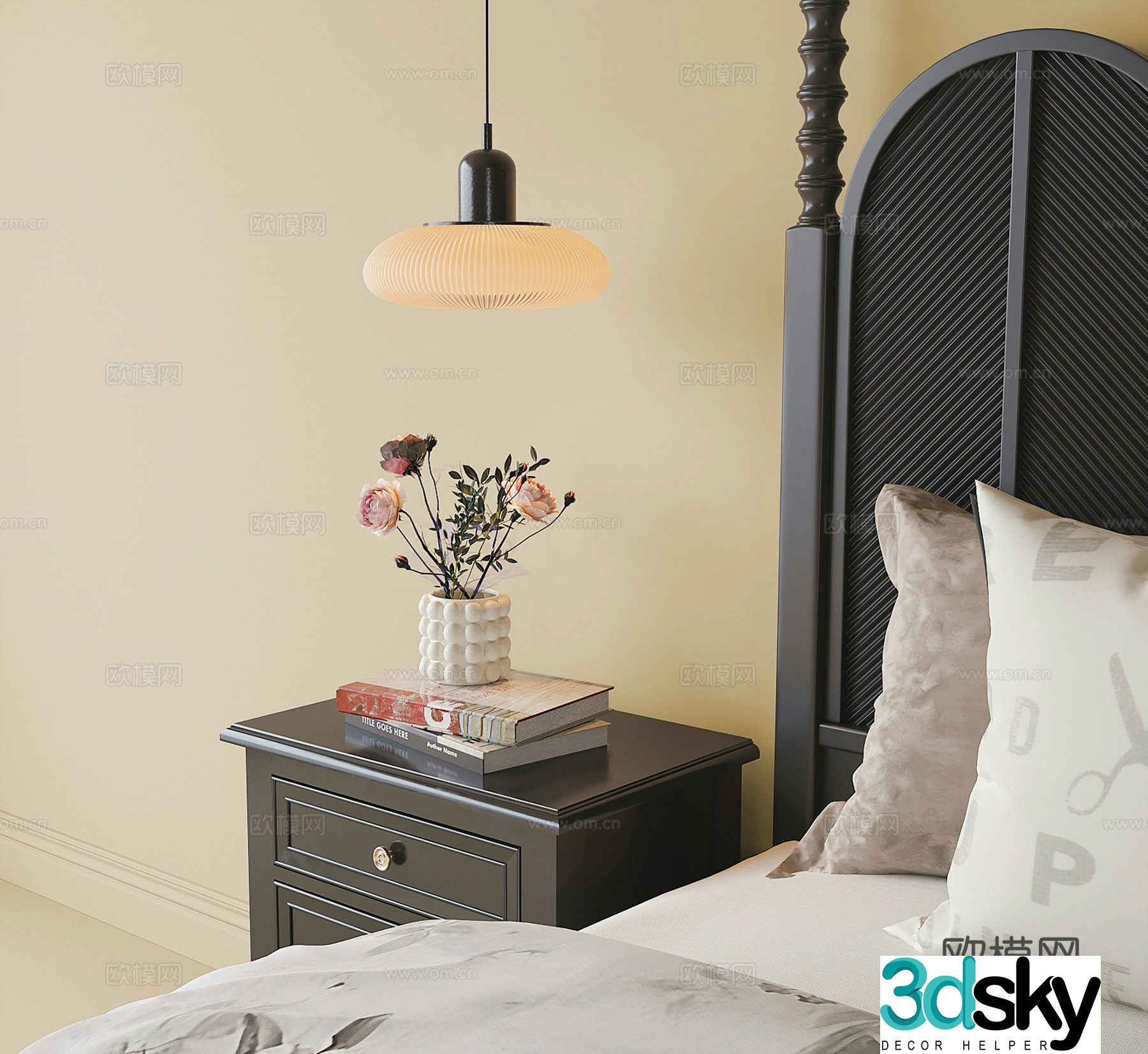 French bedside table bedside chandelier 3d model