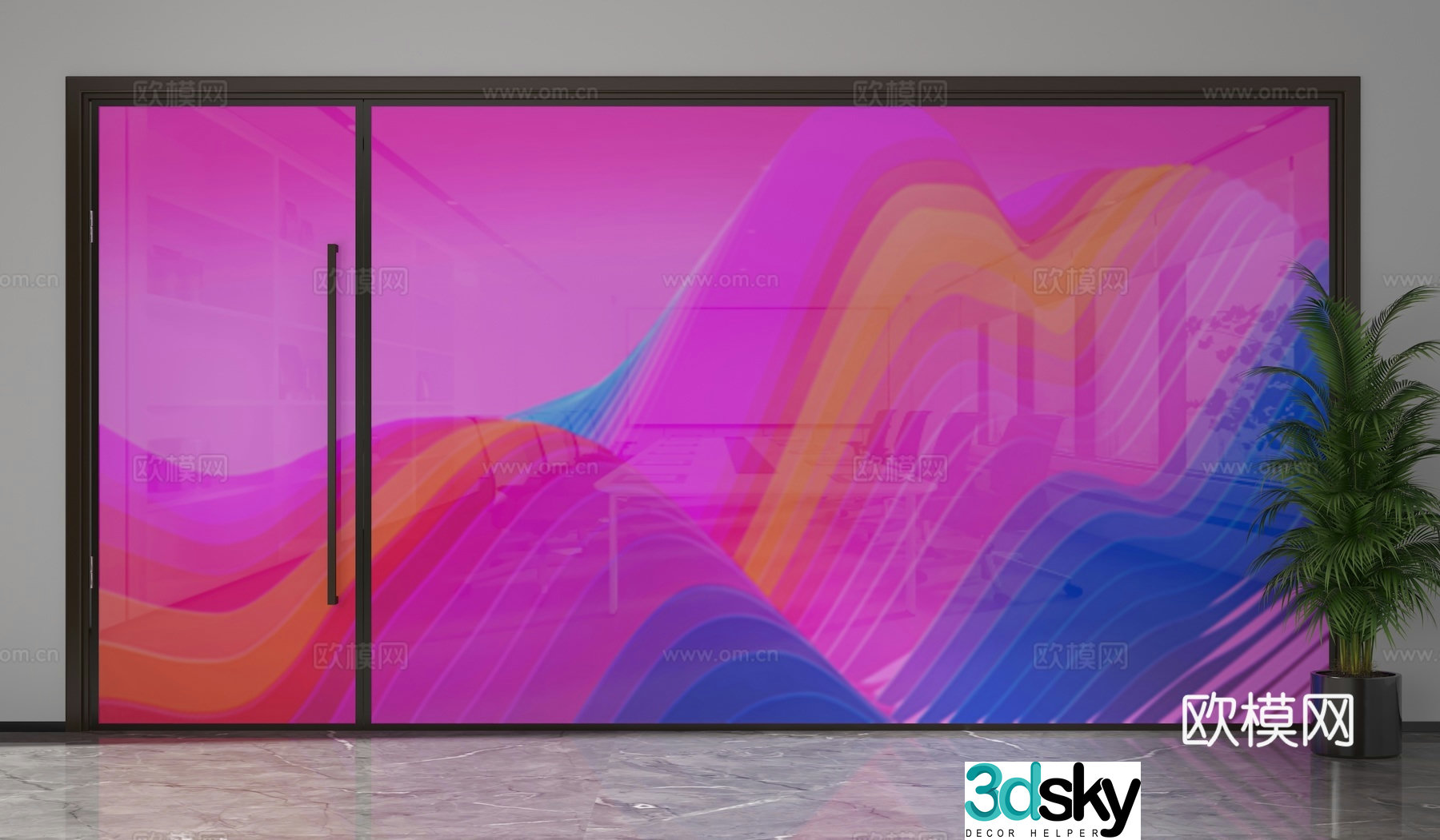 Office door high partition glass partition 3d model
